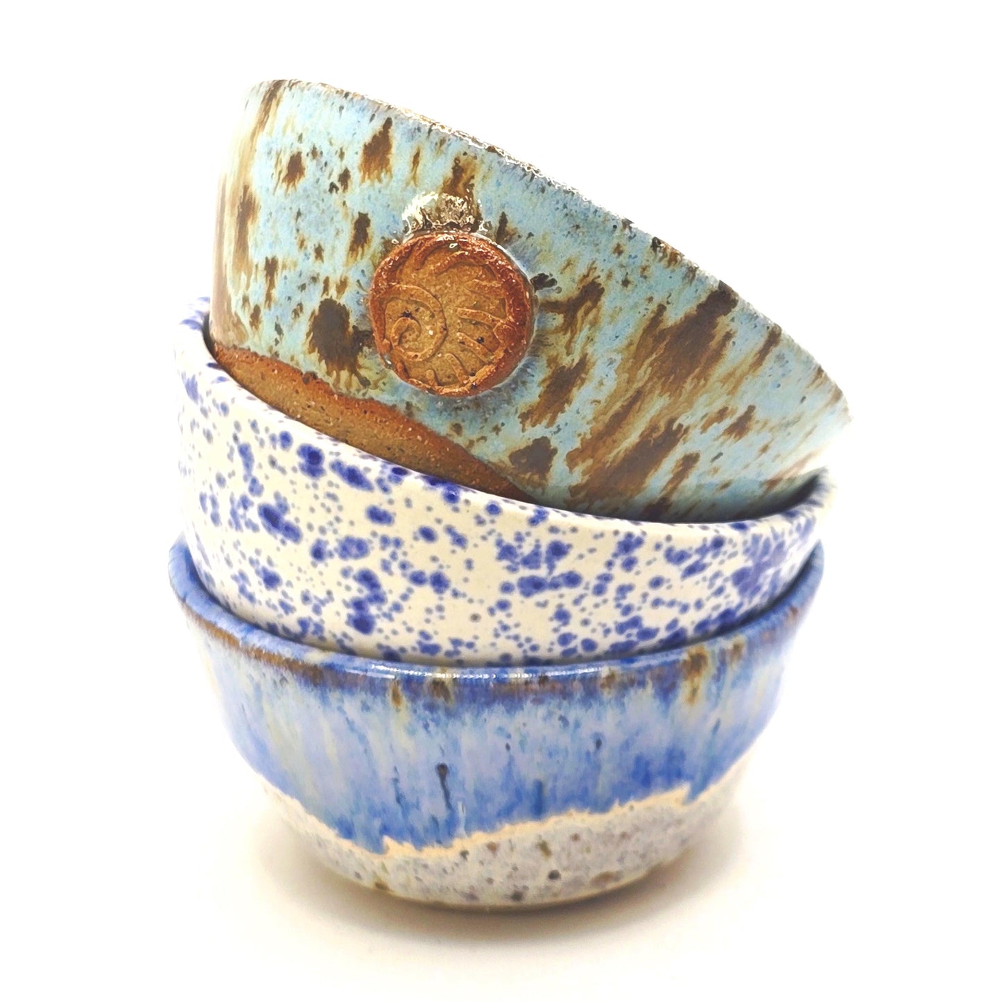 Handmade Ceramic  Condiment Bowl/ Trinket Dish. Green & Cream Spatter Glaze. White Stoneware Pottery