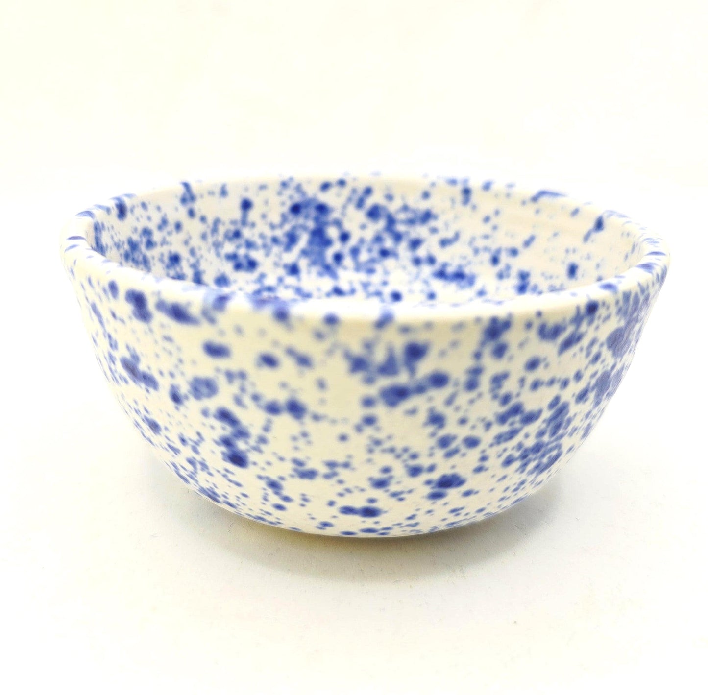 Handmade Ceramic Condiment Bowl / Trinket Dish. Blue & White Splatter Glaze. White Stoneware Pottery