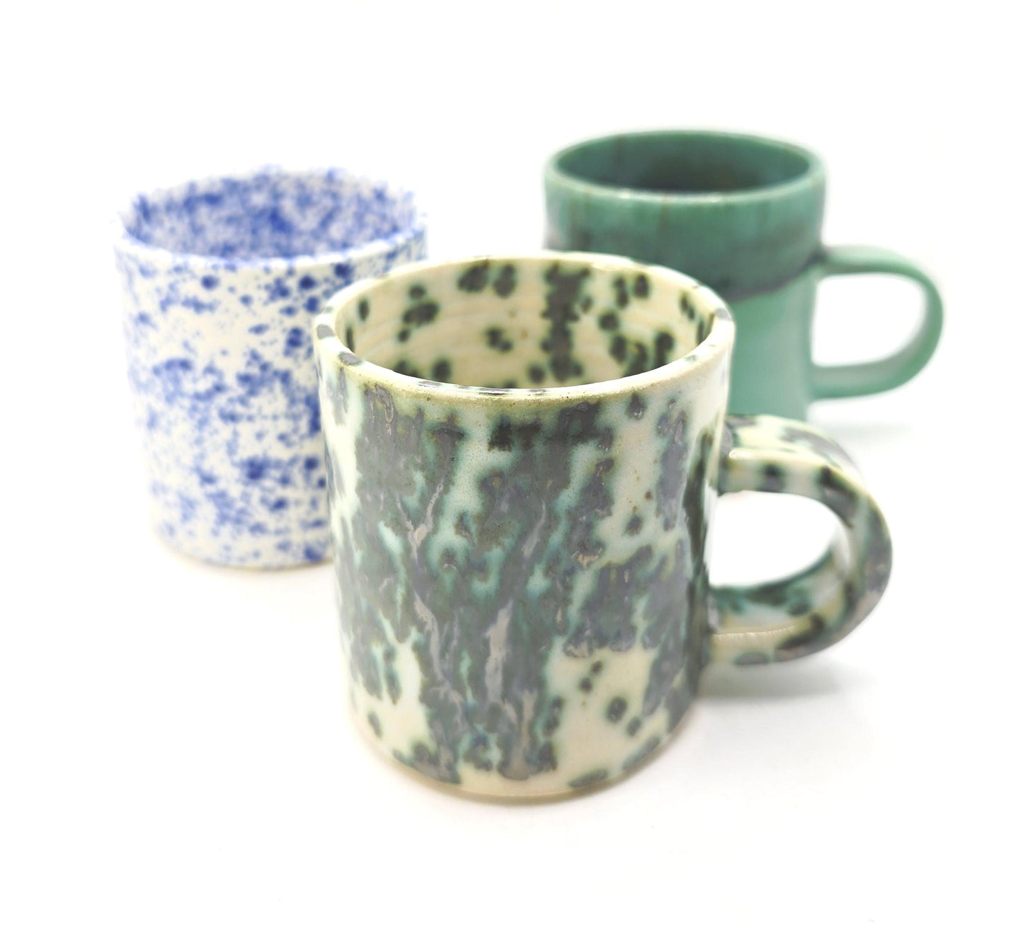 Handmade Ceramic 4oz Double Espresso Mug. Lemony Blue Yellow Glaze. Stoneware Pottery