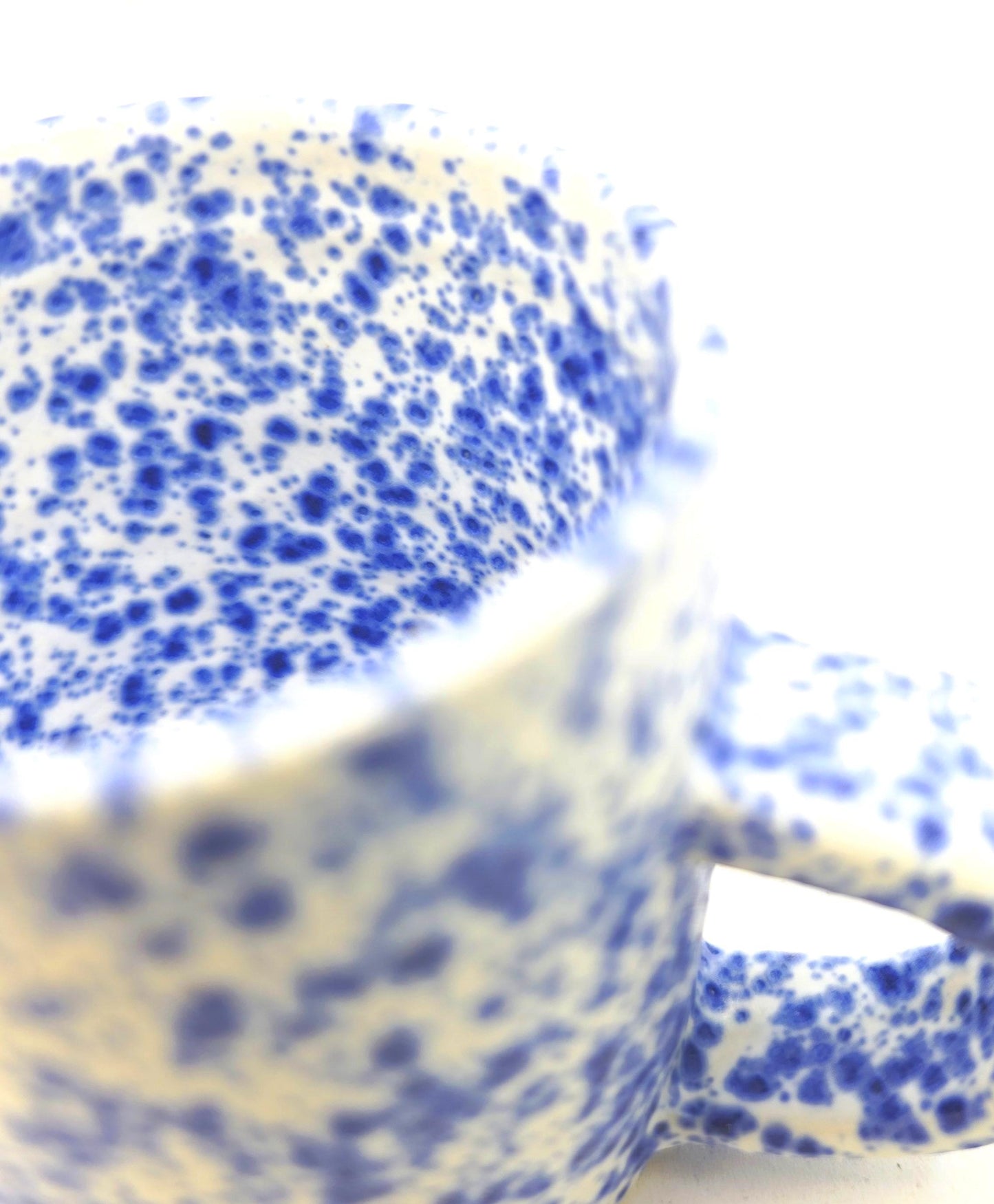 Handmade Ceramic 4oz Double Espresso Mug. Blue & White Splatter Glaze. Stoneware Pottery.