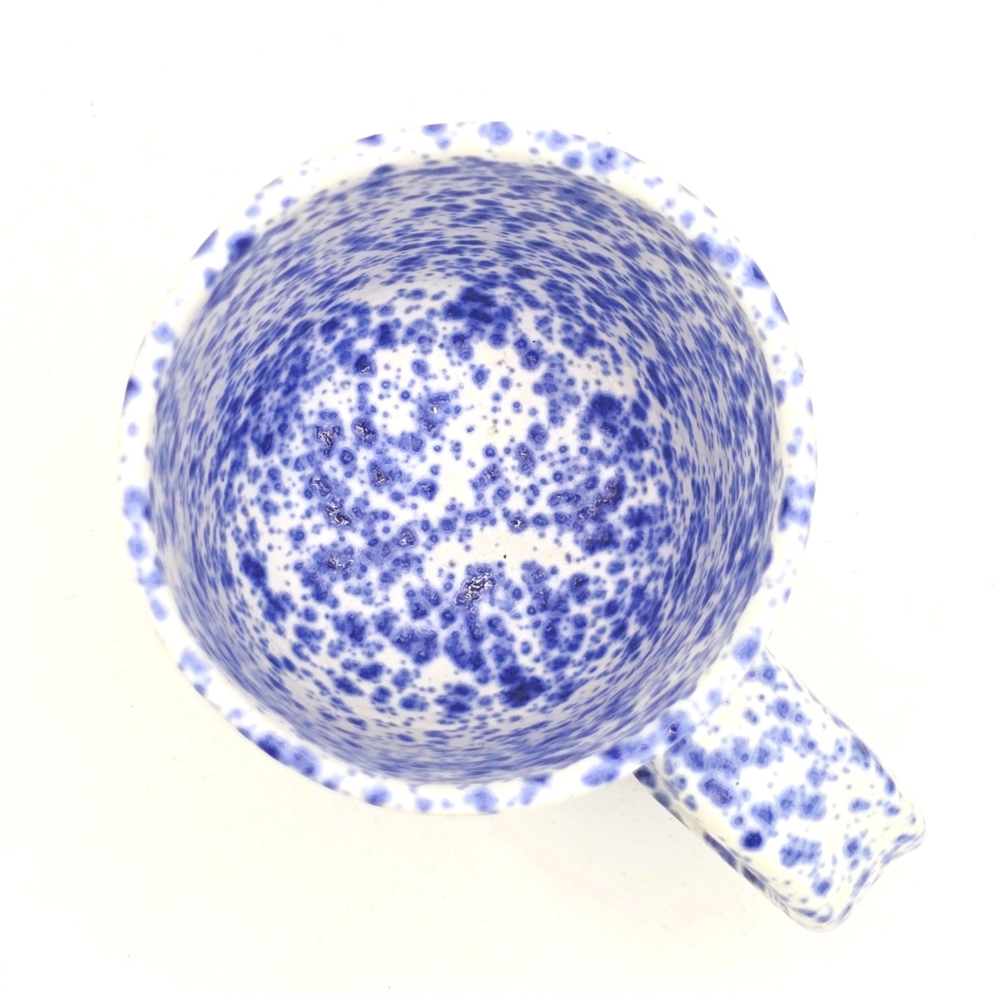 Handmade Ceramic 4oz Double Espresso Mug. Blue & White Splatter Glaze. Stoneware Pottery.