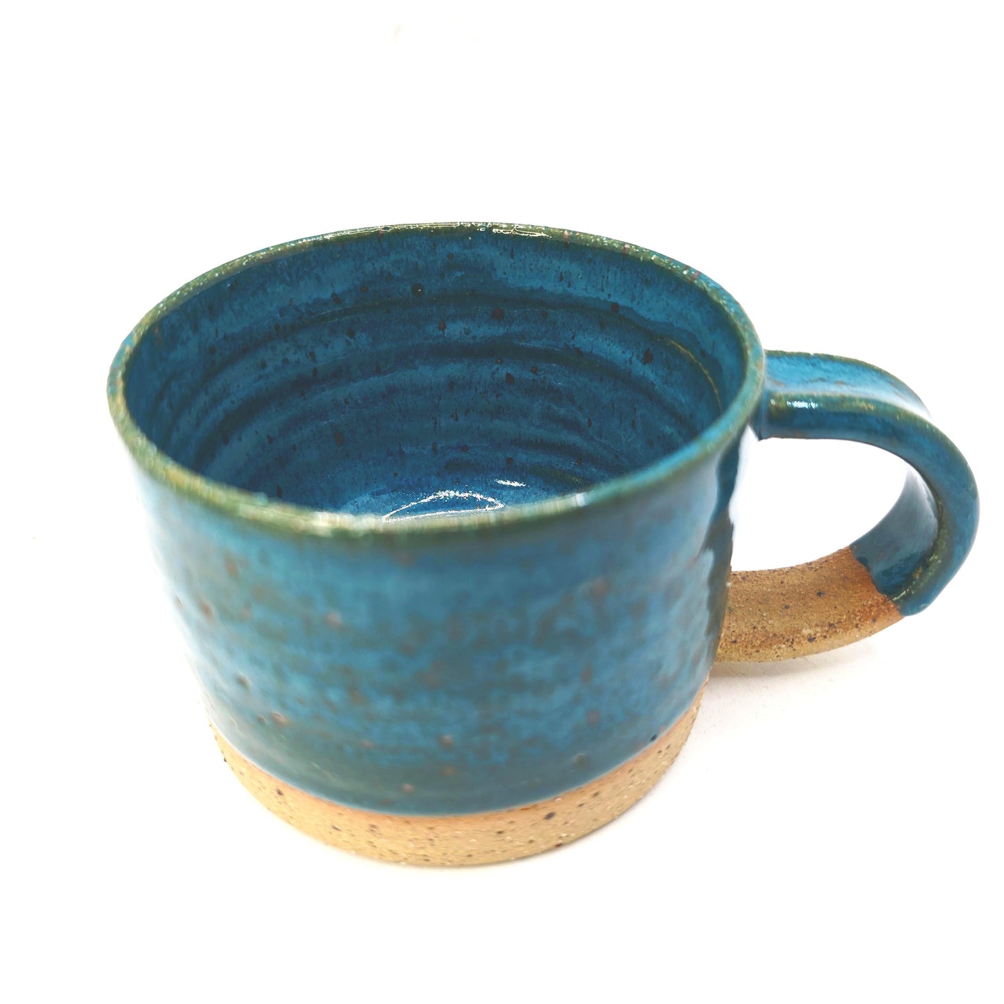 Handmade Ceramic Short 8oz Tea / Coffee Mug. Turquoise Blue Glaze. Toasty Stoneware Pottery.