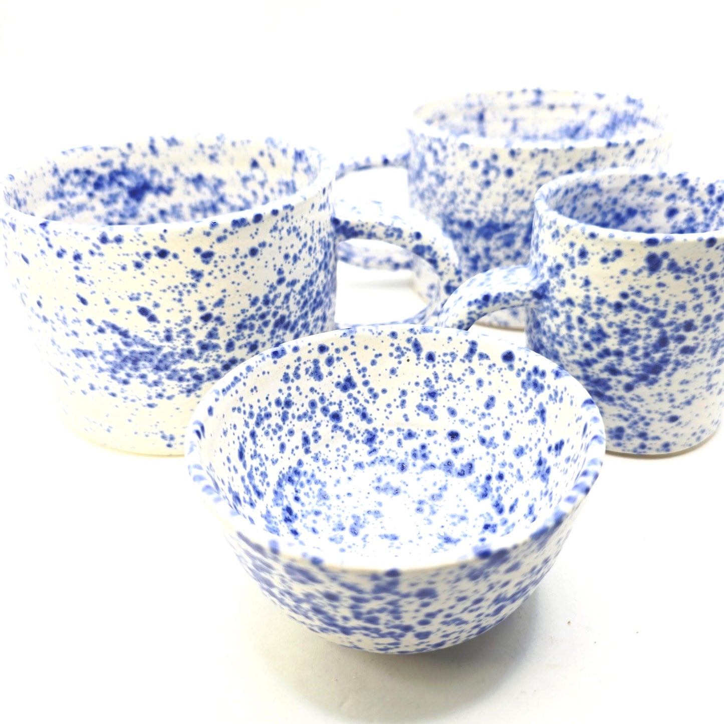 Handmade Ceramic 8oz  Tea / Coffee Mug. Blue & White Splatter Glaze. Stoneware Pottery.