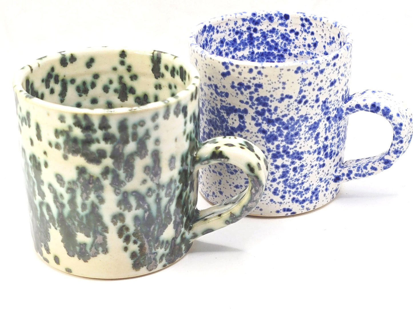 Handmade Ceramic 8oz Tea / Coffee Mug.  Cream & Green Splatter Glaze. Stoneware Pottery