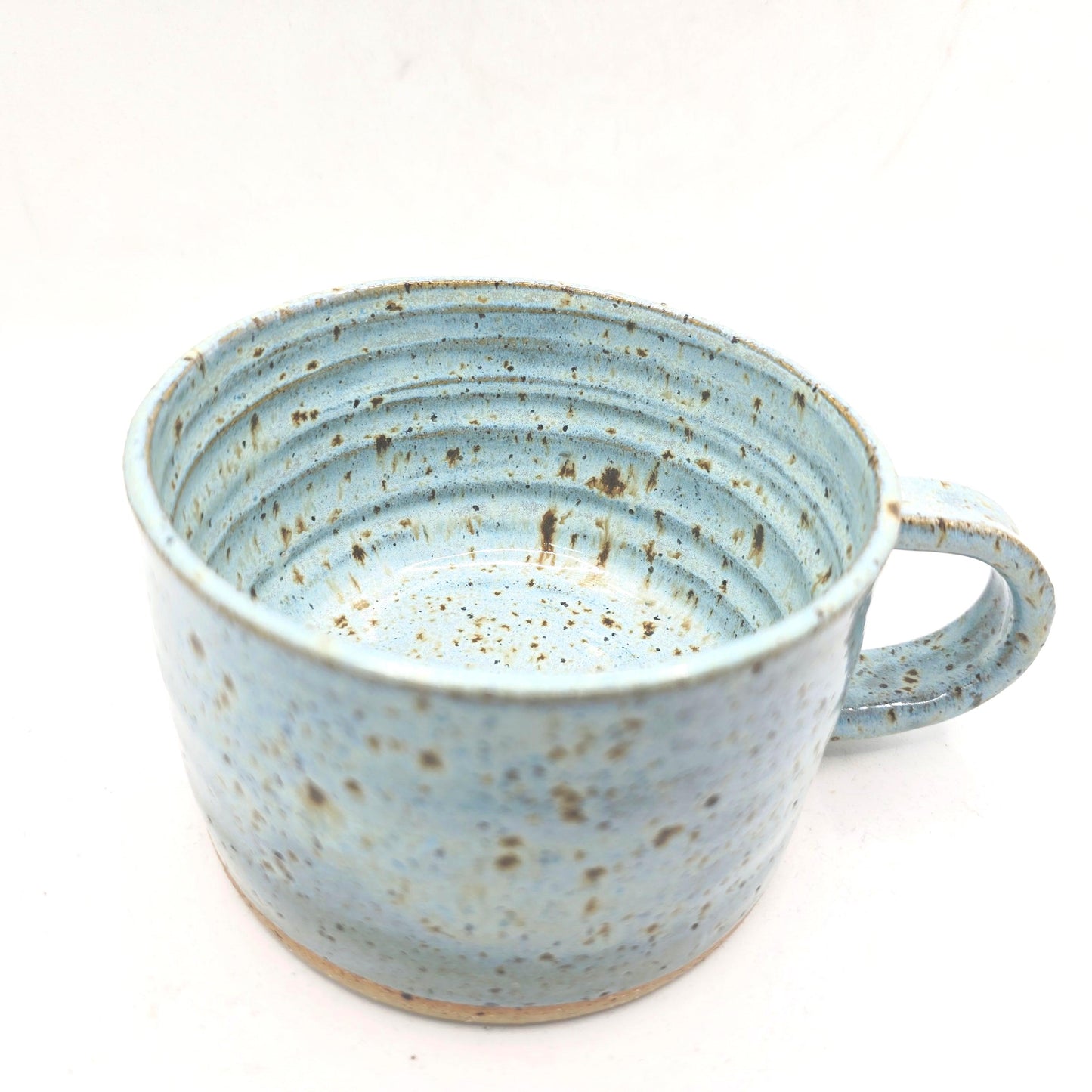 Handmade Ceramic 14oz  Cappuccino Mug. Blue Speckled Glaze. Toasty Stoneware Pottery.