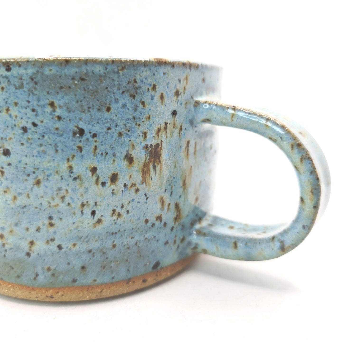Handmade Ceramic 14oz  Cappuccino Mug. Blue Speckled Glaze. Toasty Stoneware Pottery.