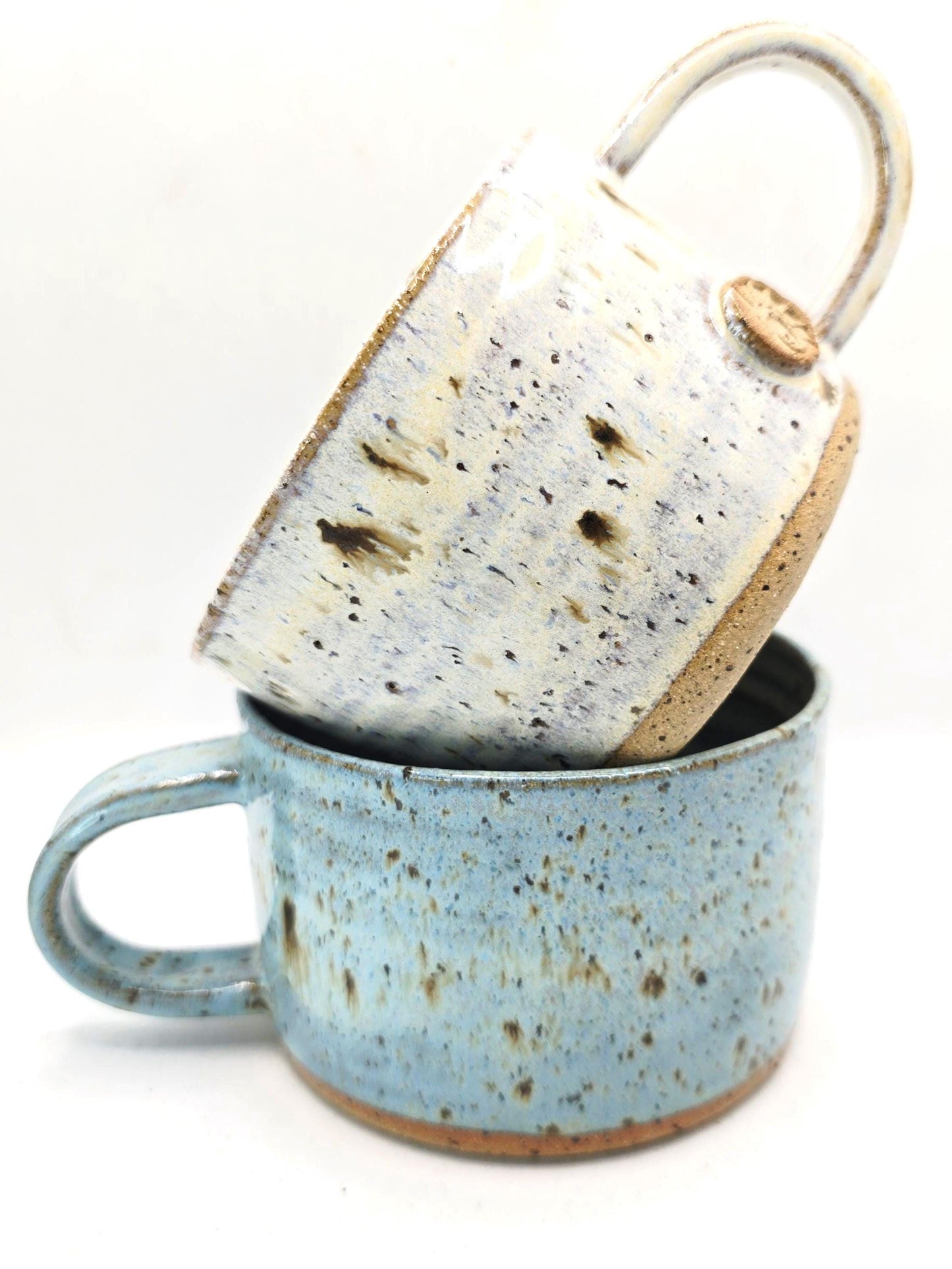Handmade Ceramic 14oz  Cappuccino Mug. Blue Speckled Glaze. Toasty Stoneware Pottery.