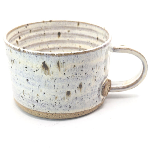 Handmade Ceramic 14oz  Cappuccino Mug. Cream Speckled Glaze. Toasty Stoneware Pottery.