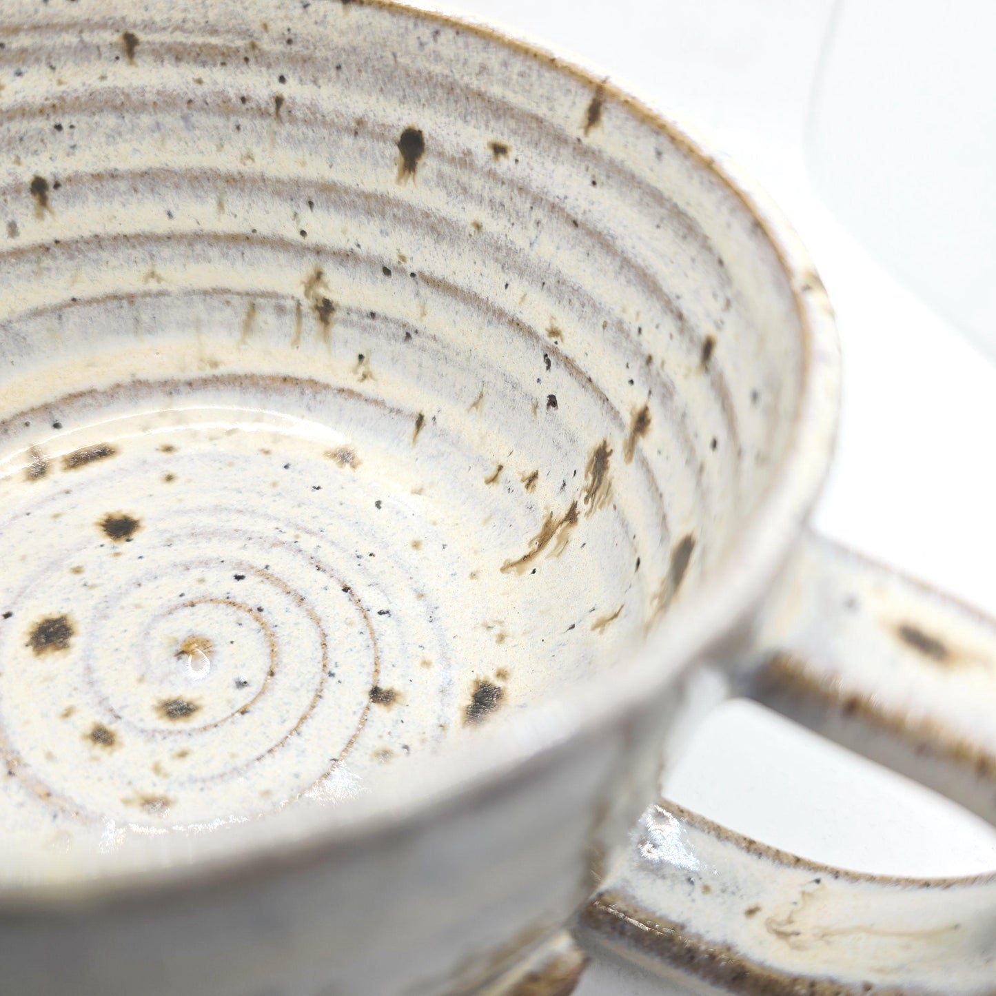 Handmade Ceramic 14oz  Cappuccino Mug. Cream Speckled Glaze. Toasty Stoneware Pottery.