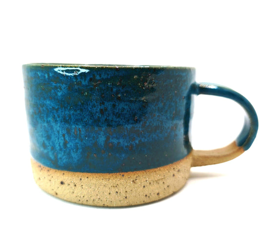Handmade Stoneware 14oz Cappuccino Coffee Mug. Turquoise Teal Glaze. Toasty Stoneware Pottery