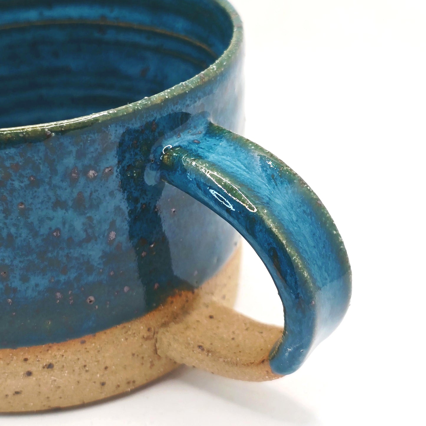 Handmade Stoneware 14oz Cappuccino Coffee Mug. Turquoise Teal Glaze. Toasty Stoneware Pottery