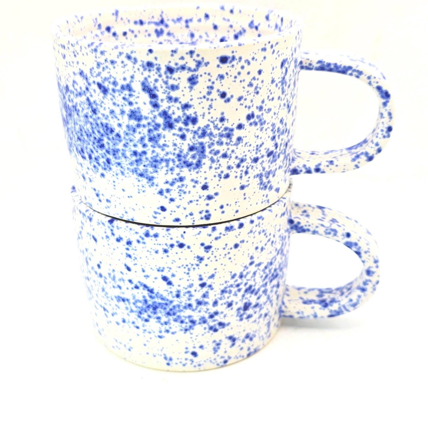 Handmade Ceramic 8oz Tea / Coffee Mug. Blue & White Splatter Glaze, Stoneware Pottery.