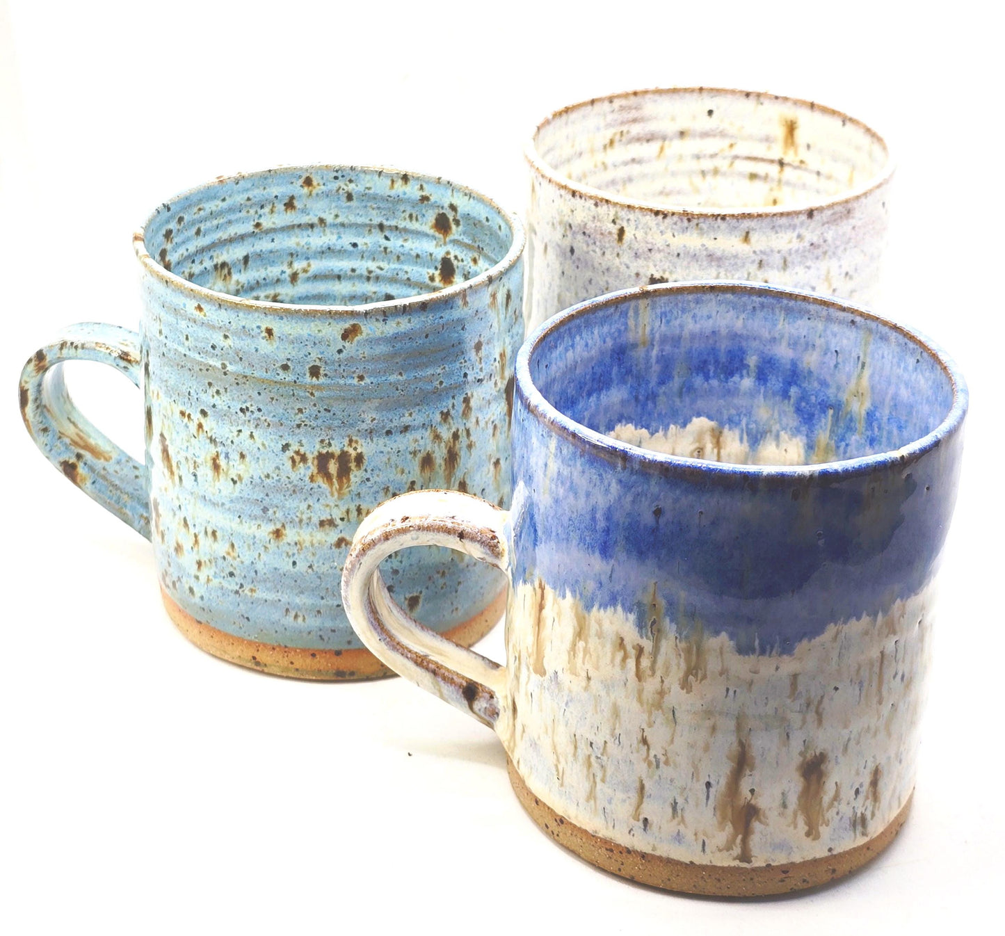 Handmade Ceramic Large 16oz Tea / Coffee Mug. Blue & White Splatter Glaze. Stoneware Pottery.