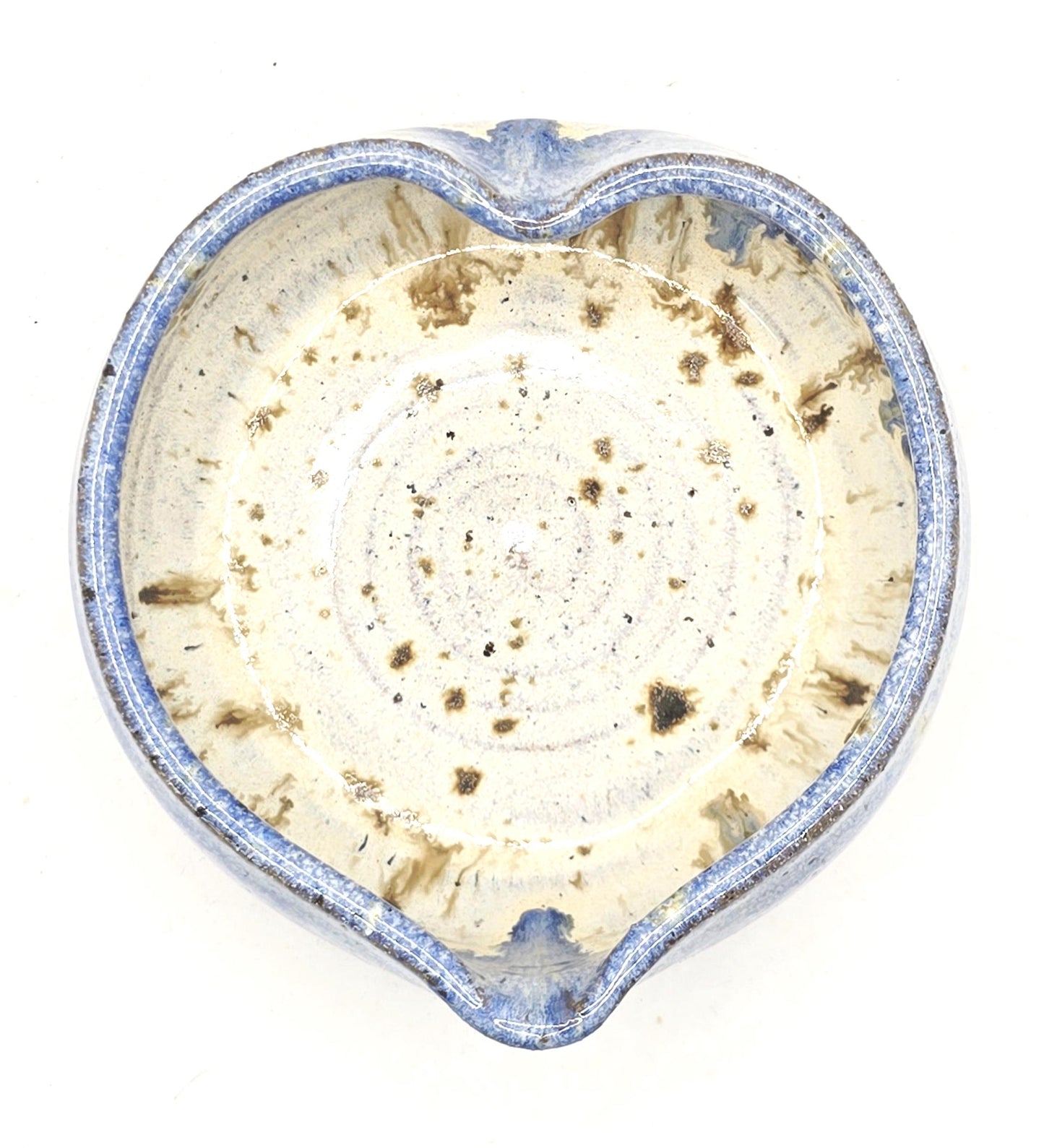 Handmade Ceramic Heart Trinket Dish: Blue & Cream Glaze. Speckled Stoneware Pottery