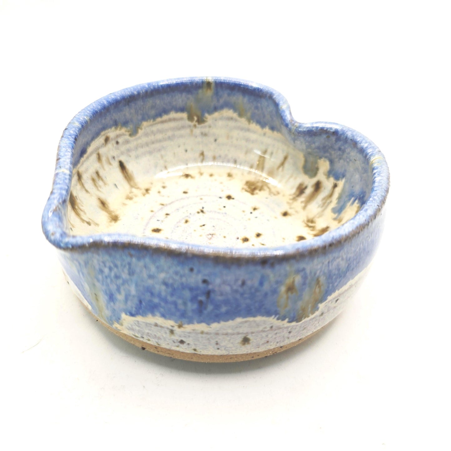 Handmade Ceramic Heart Trinket Dish: Blue & Cream Glaze. Speckled Stoneware Pottery