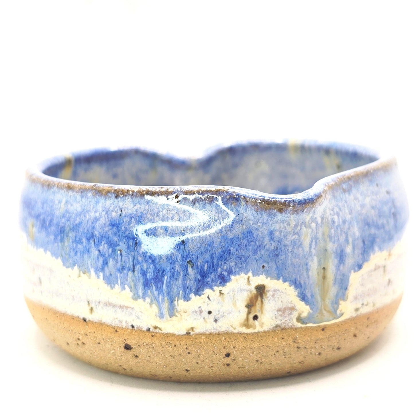 Handmade Ceramic Heart Trinket Dish: Blue & Cream Glaze. Speckled Stoneware Pottery