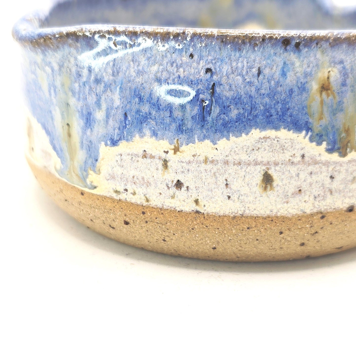 Handmade Ceramic Heart Trinket Dish: Blue & Cream Glaze. Speckled Stoneware Pottery