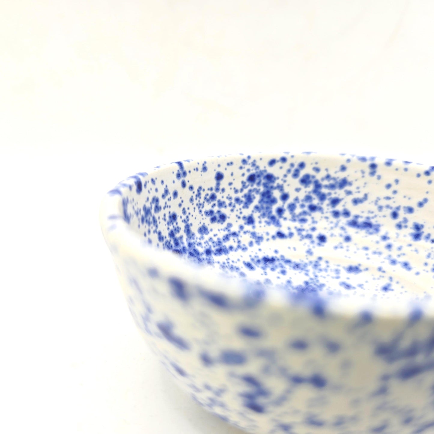Handmade Ceramic Condiment Bowl / Trinket Dish. Blue & White Splatter Glaze. White Stoneware Pottery