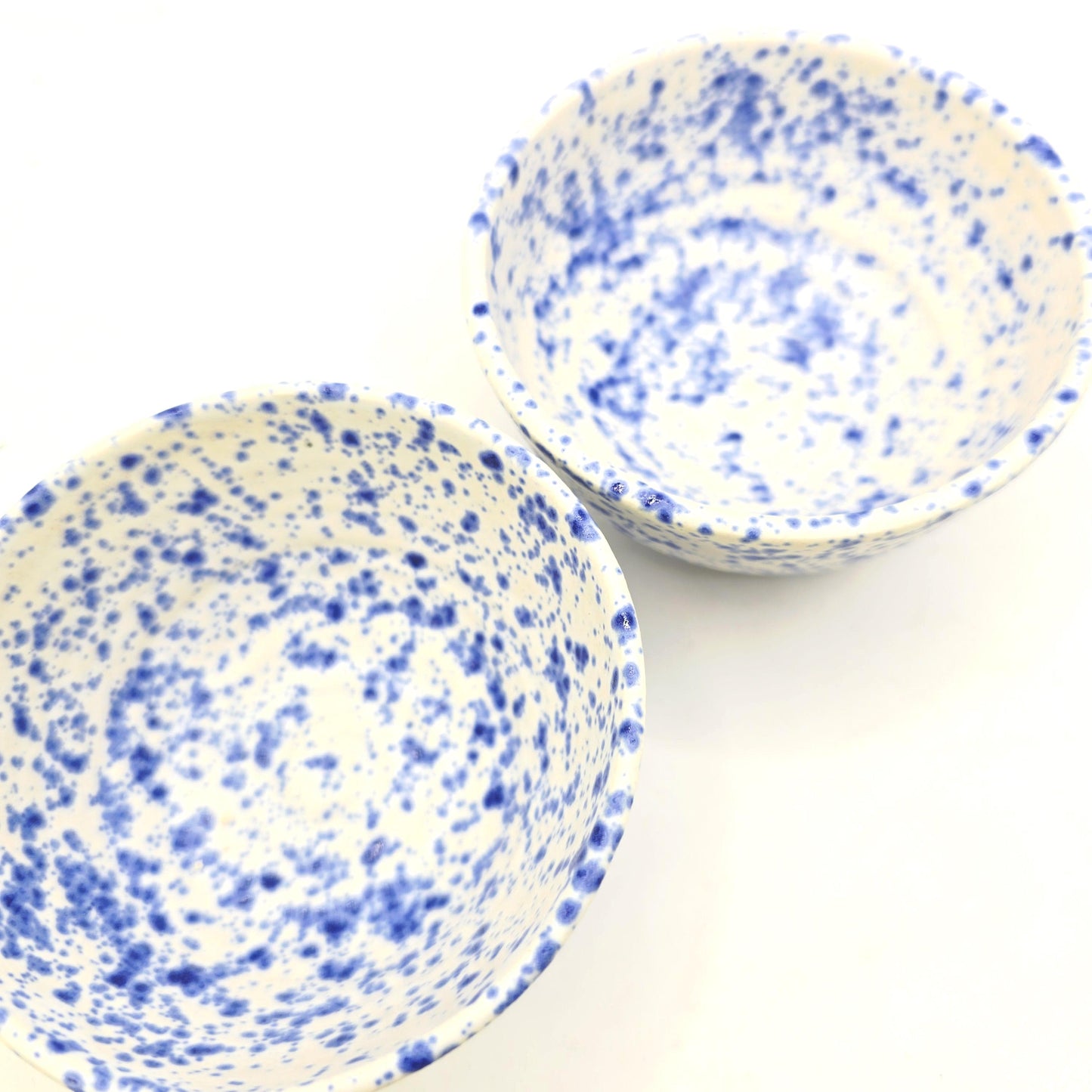 Handmade Ceramic Condiment Bowl / Trinket Dish. Blue & White Splatter Glaze. White Stoneware Pottery