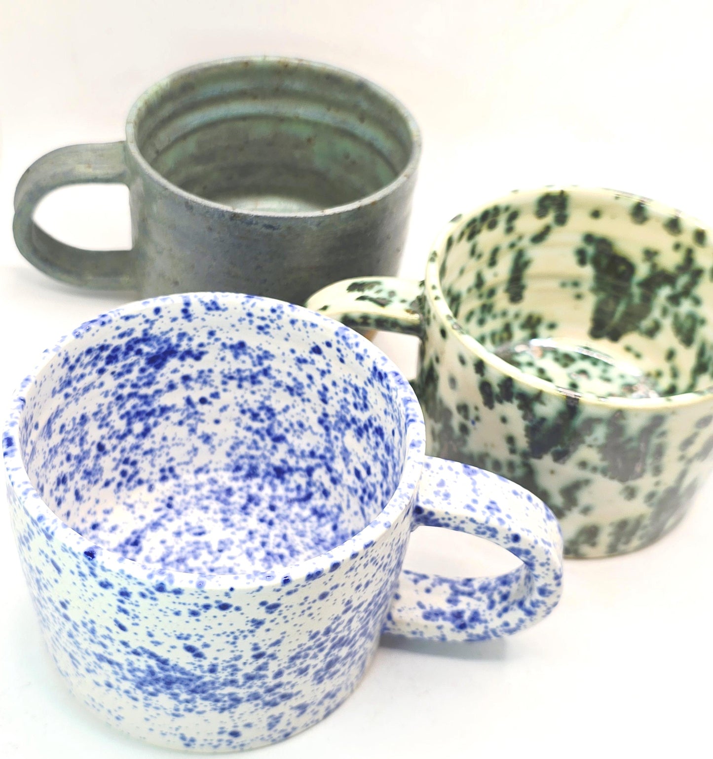 Handmade Ceramic Condiment Bowl / Trinket Dish. Blue & White Splatter Glaze. White Stoneware Pottery