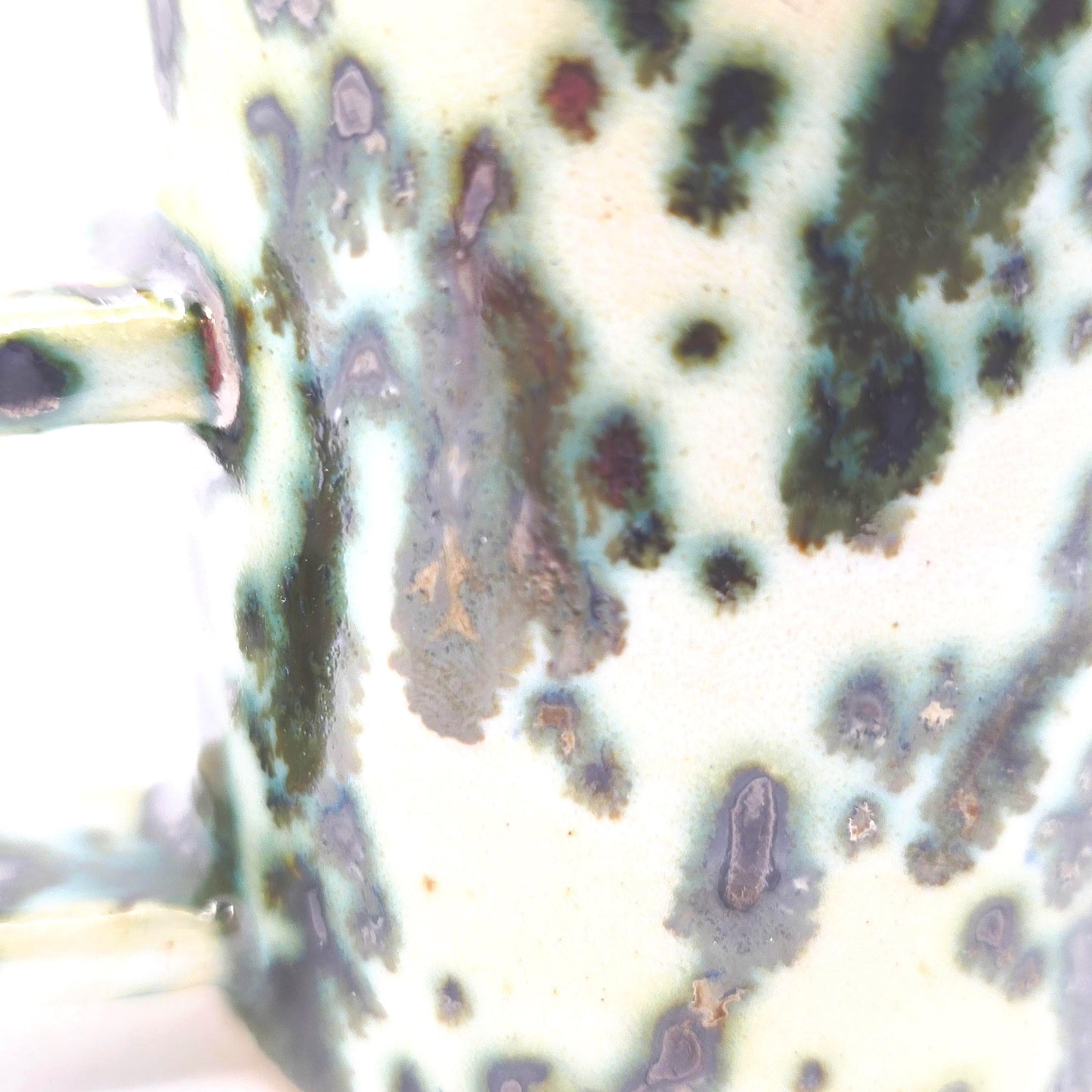 Handmade Ceramic 4oz Double Espresso Mug. White & Green Splatter Glaze. Stoneware Pottery