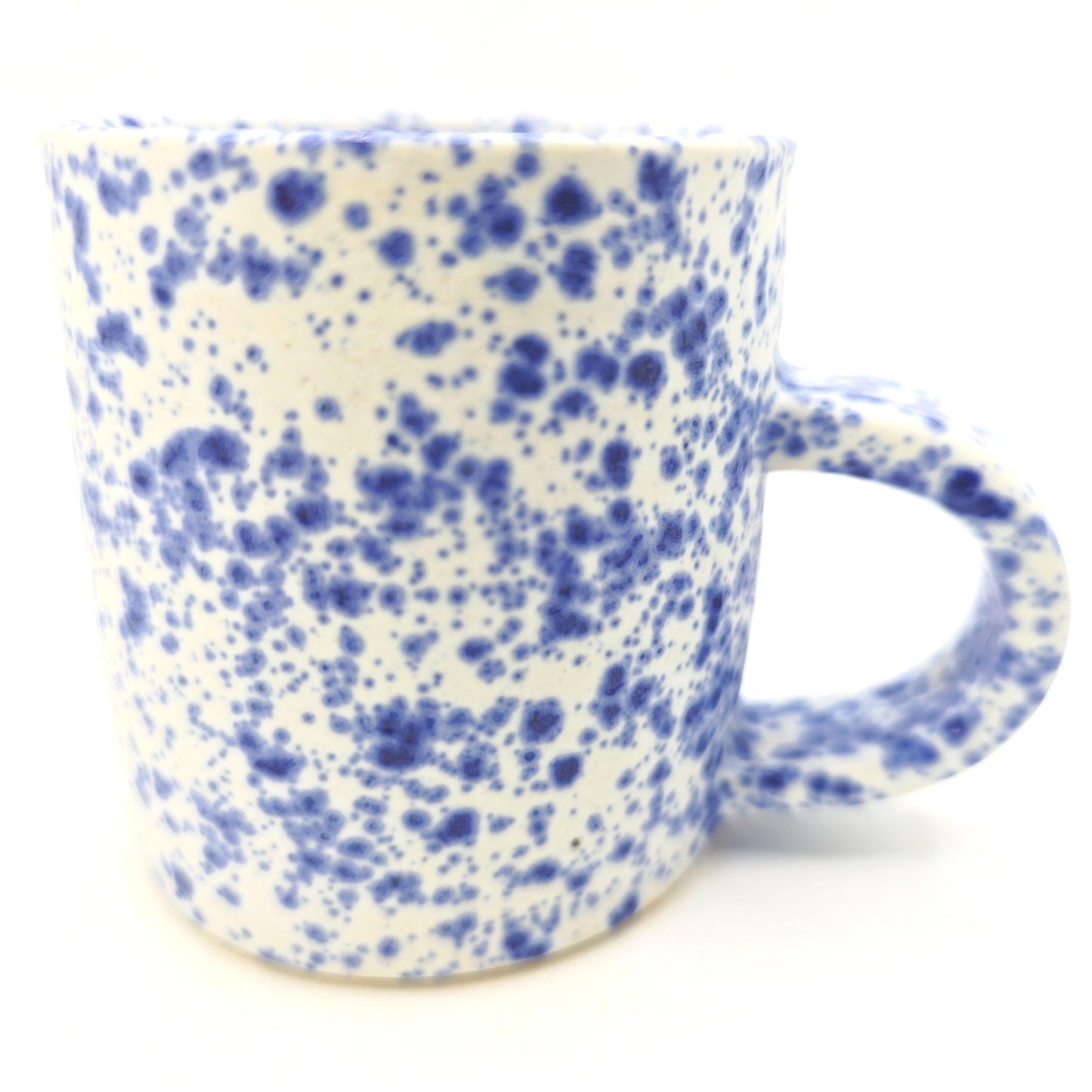 Handmade Ceramic 4oz Double Espresso Mug. Blue & White Splatter Glaze. Stoneware Pottery.