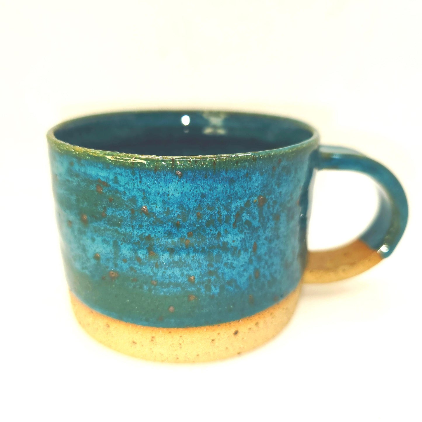 Handmade Ceramic Short 8oz Tea / Coffee Mug. Turquoise Blue Glaze. Toasty Stoneware Pottery.