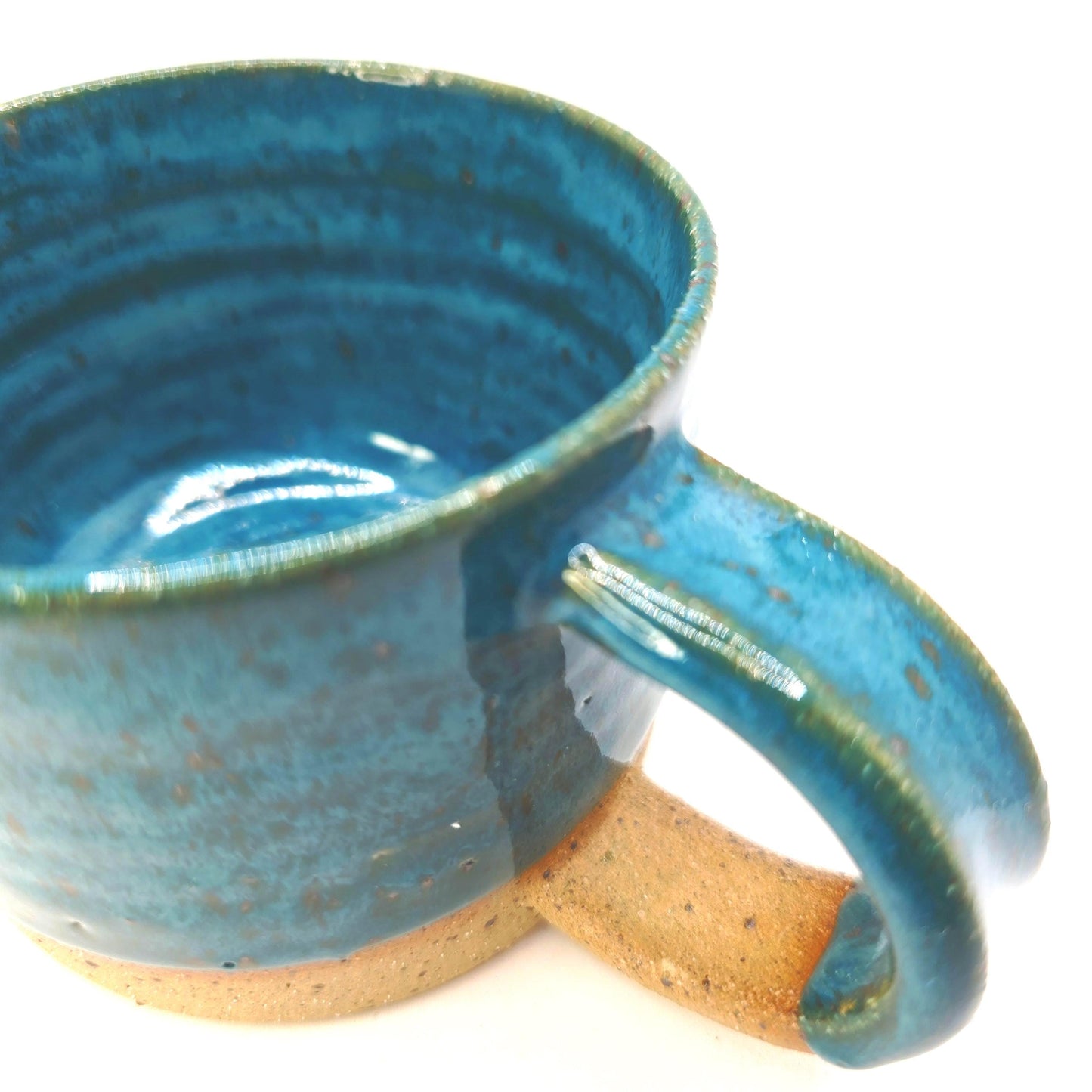 Handmade Ceramic Short 8oz Tea / Coffee Mug. Turquoise Blue Glaze. Toasty Stoneware Pottery.