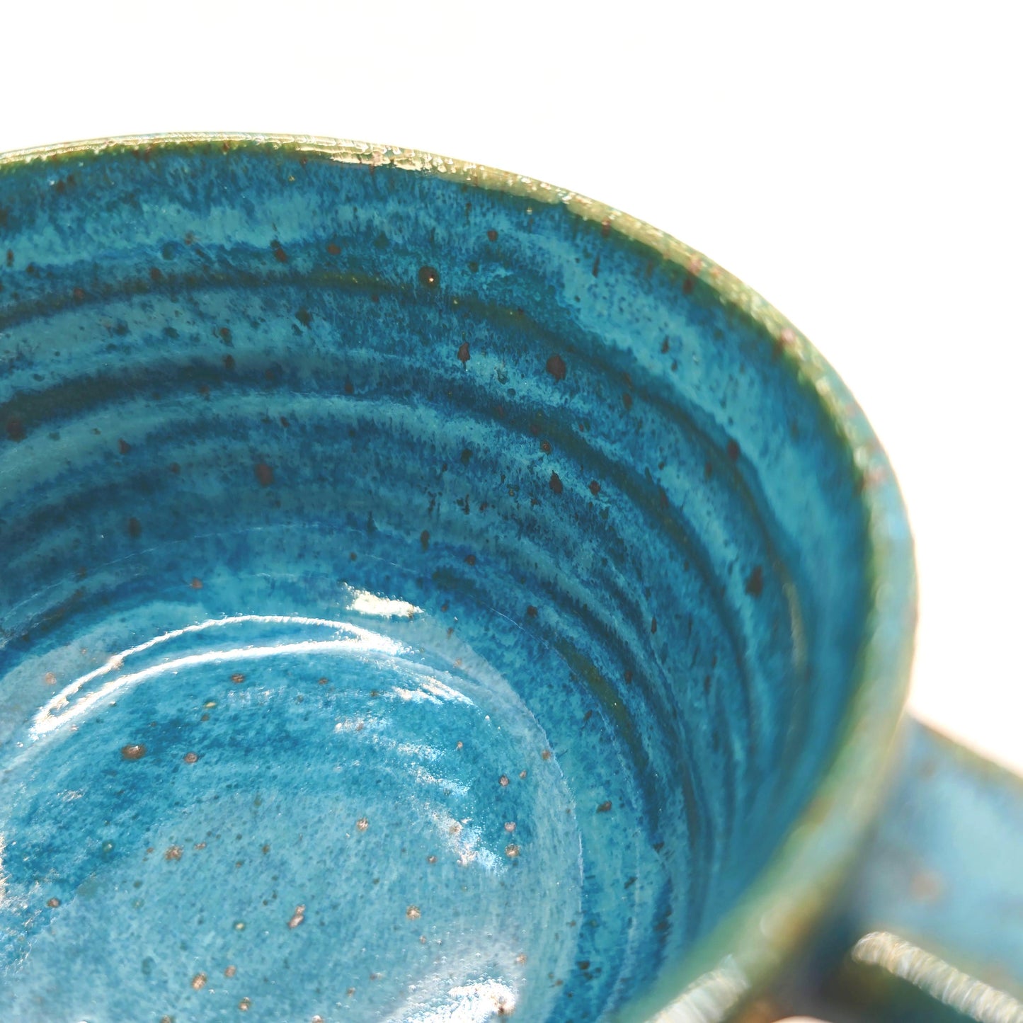 Handmade Ceramic Short 8oz Tea / Coffee Mug. Turquoise Blue Glaze. Toasty Stoneware Pottery.