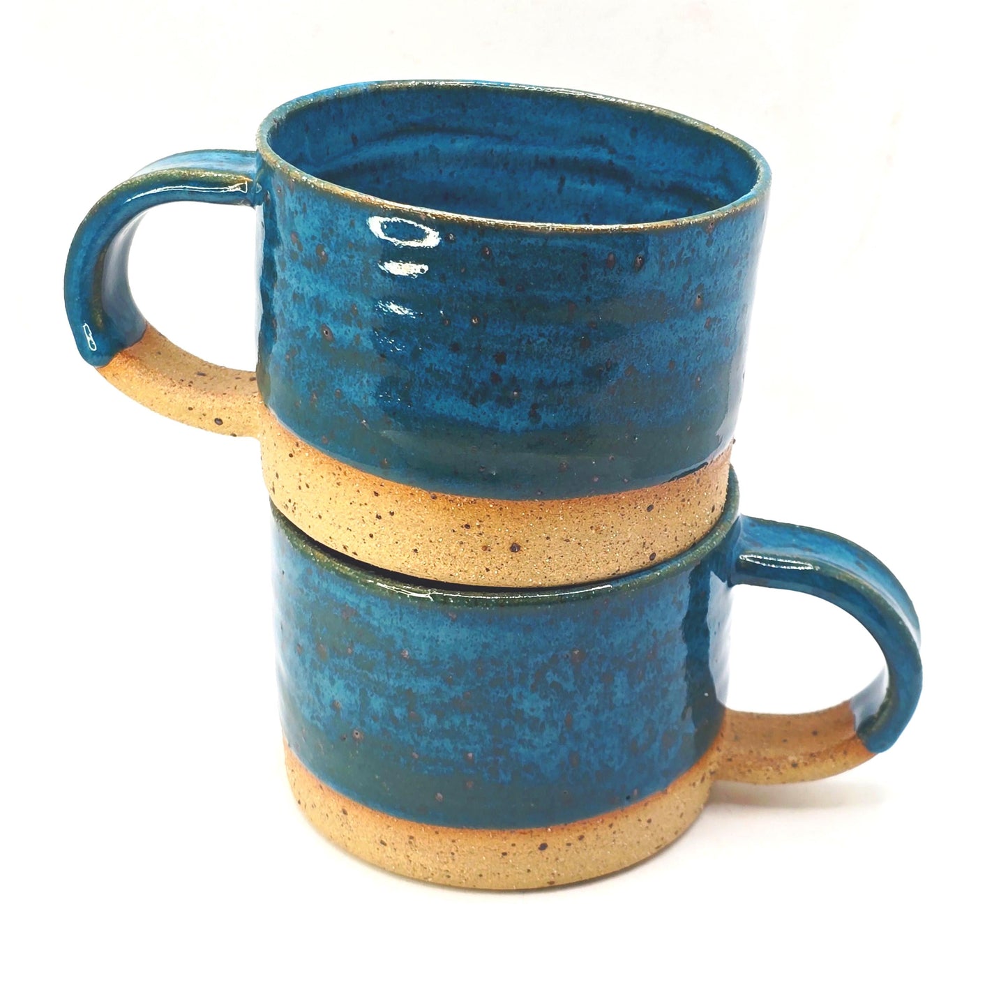Handmade Ceramic Short 8oz Tea / Coffee Mug. Turquoise Blue Glaze. Toasty Stoneware Pottery.