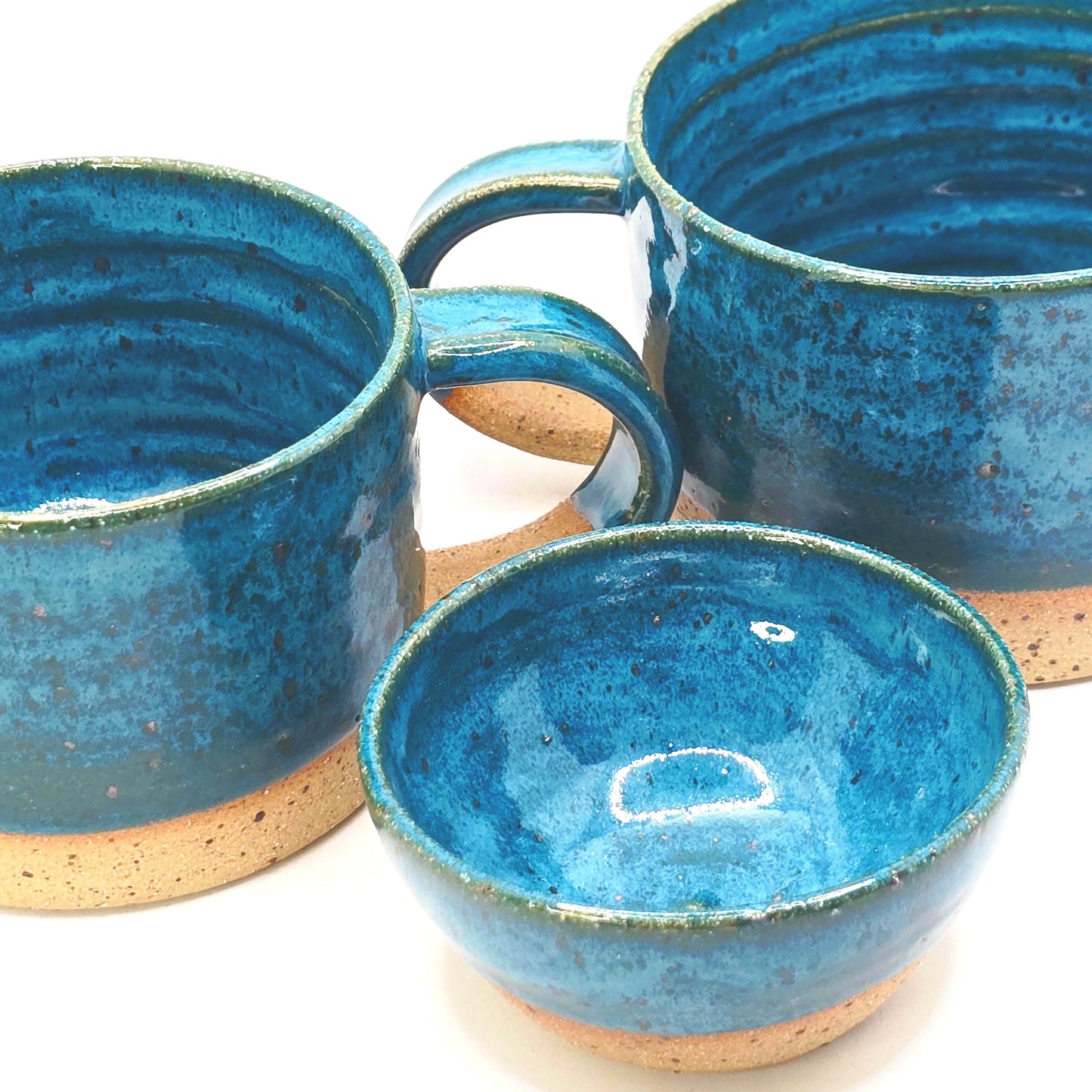 Handmade Ceramic Short 8oz Tea / Coffee Mug. Turquoise Blue Glaze. Toasty Stoneware Pottery.