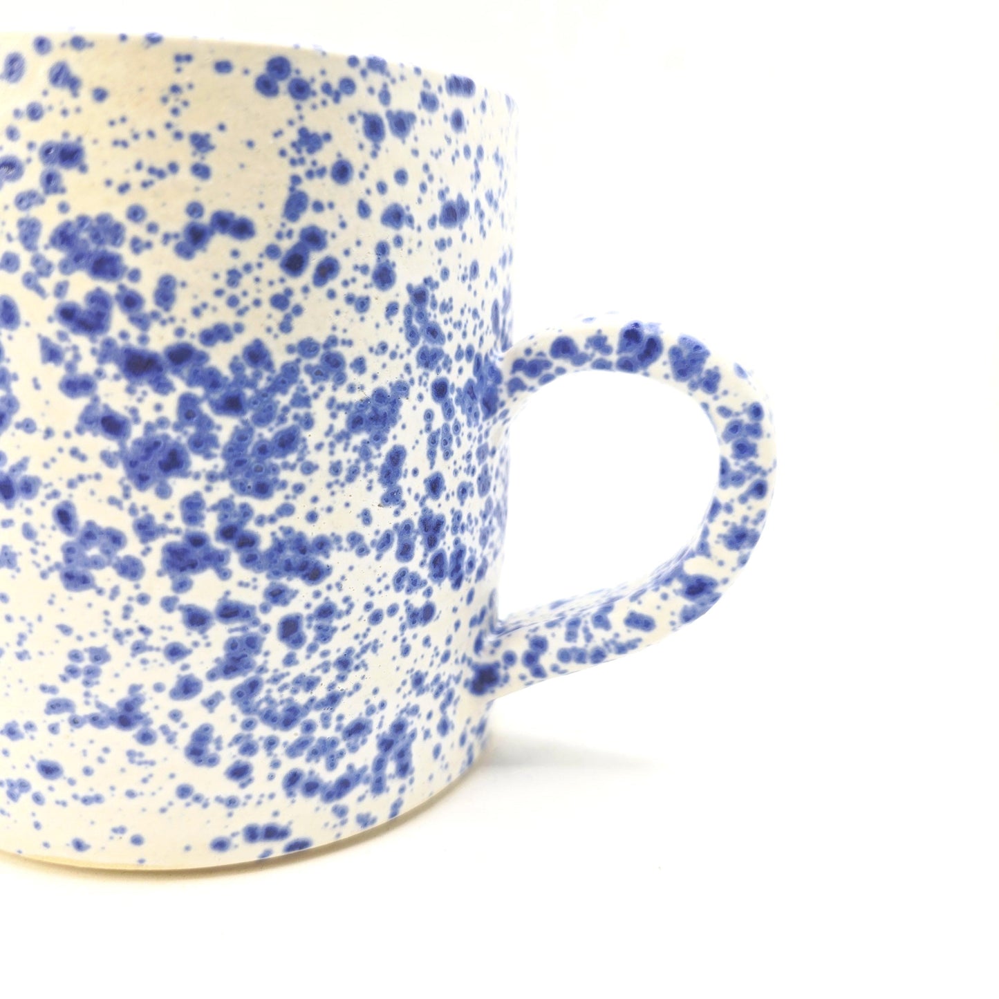 Handmade Ceramic 8oz  Tea / Coffee Mug. Blue & White Splatter Glaze. Stoneware Pottery.