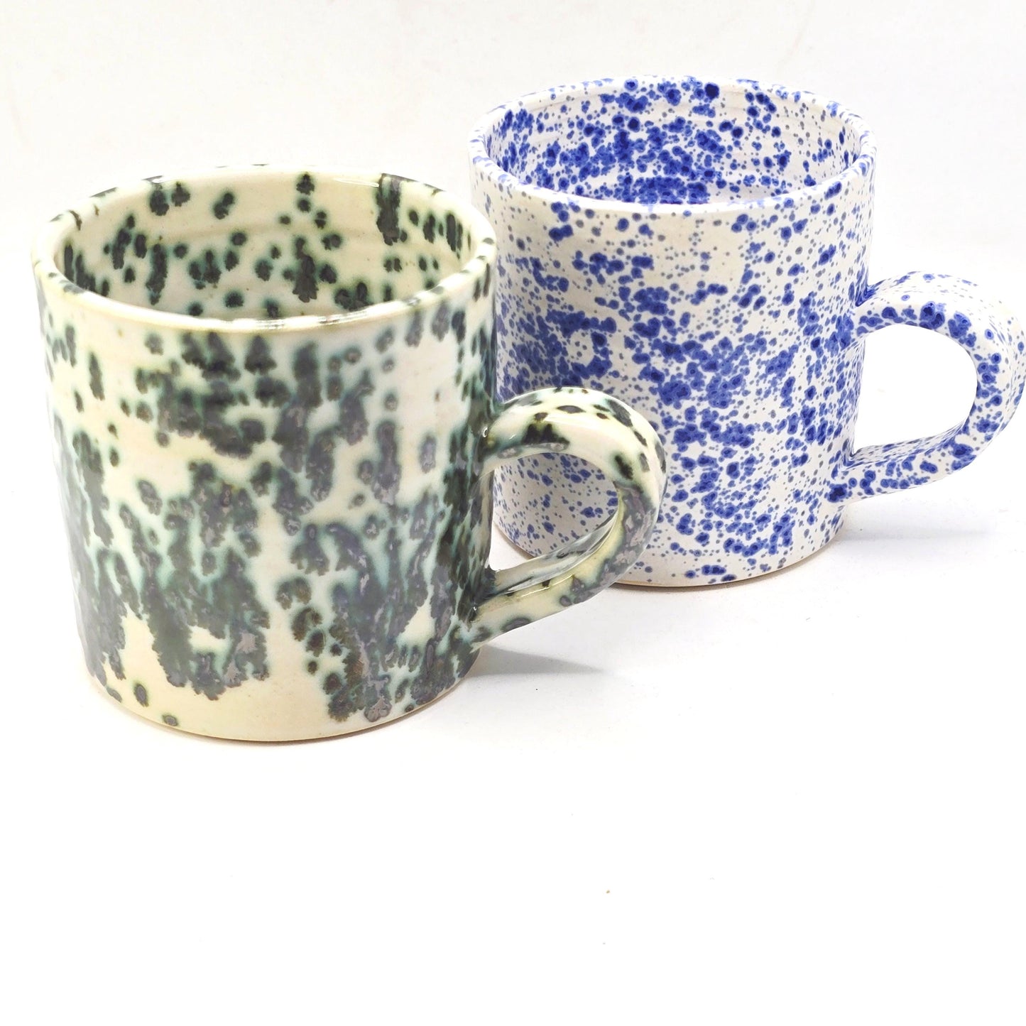 Handmade Ceramic 8oz  Tea / Coffee Mug. Blue & White Splatter Glaze. Stoneware Pottery.