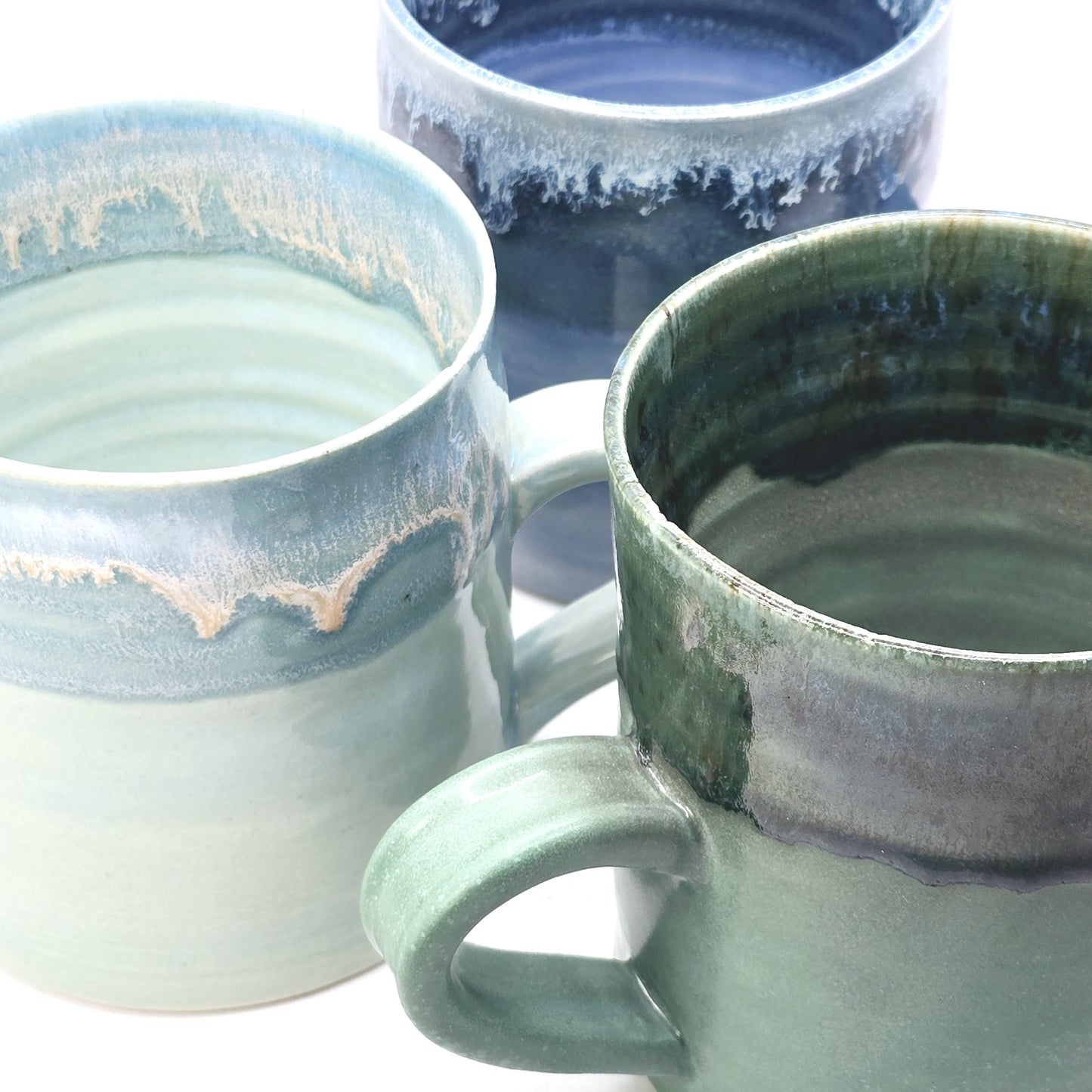 Handmade Ceramic 8oz Tea / Coffee Mug.  Cream & Green Splatter Glaze. Stoneware Pottery