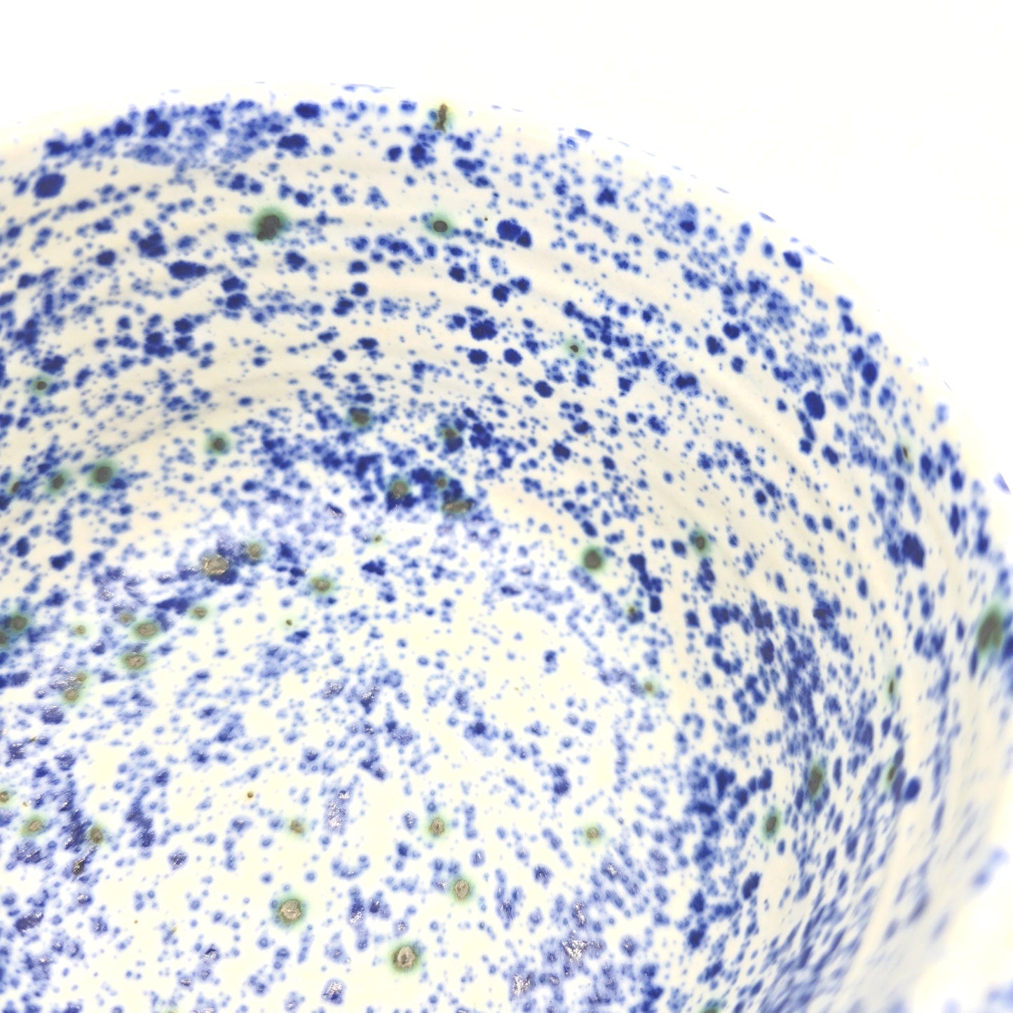 Handmade Ceramic 14oz  Cappuccino Mug, Blue & White Splatter Glaze. Stoneware Pottery.