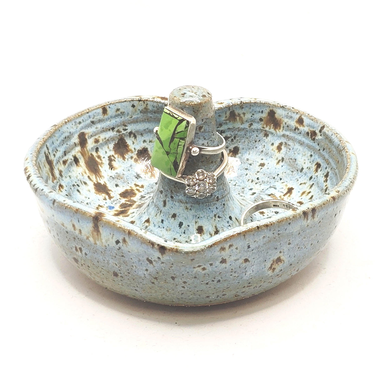 Handmade Ceramic Heart Ring Dish / Jewellery Bowl. Speckled Blue Glaze. Toasty Stoneware Pottery
