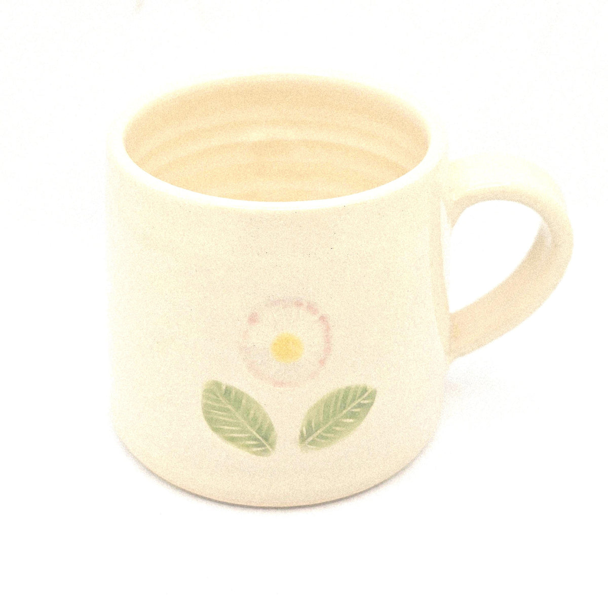 Handmade Ceramic Cream Hand Painted Daisy 8oz Tea / Coffee Mug.  Stoneware Pottery.