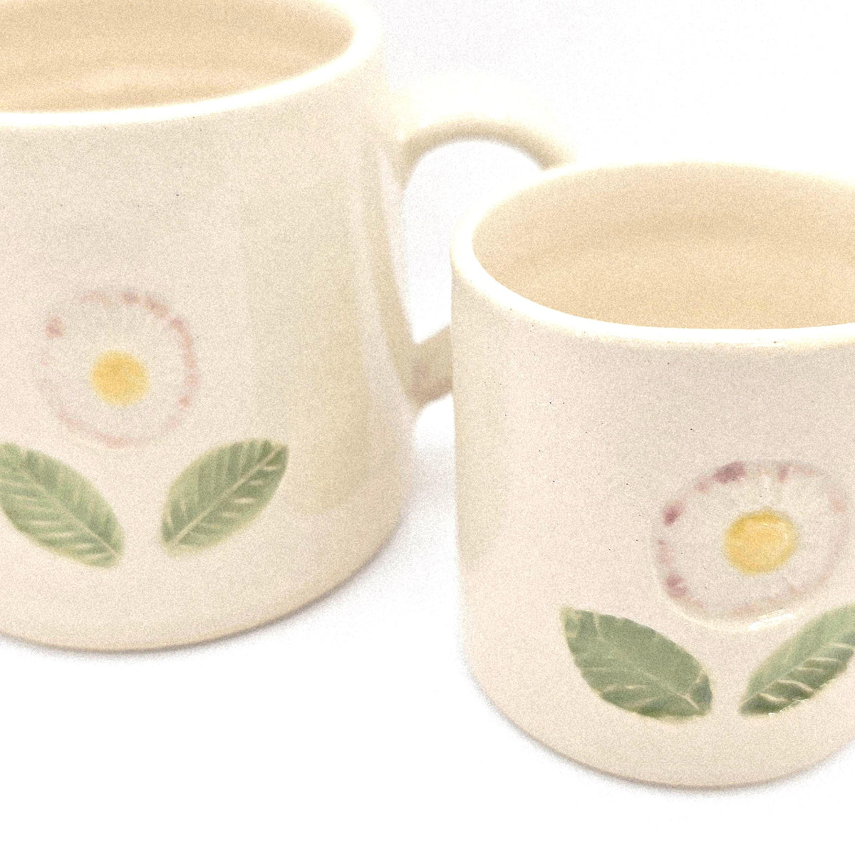 Handmade Ceramic Cream Hand Painted Daisy 8oz Tea / Coffee Mug.  Stoneware Pottery.