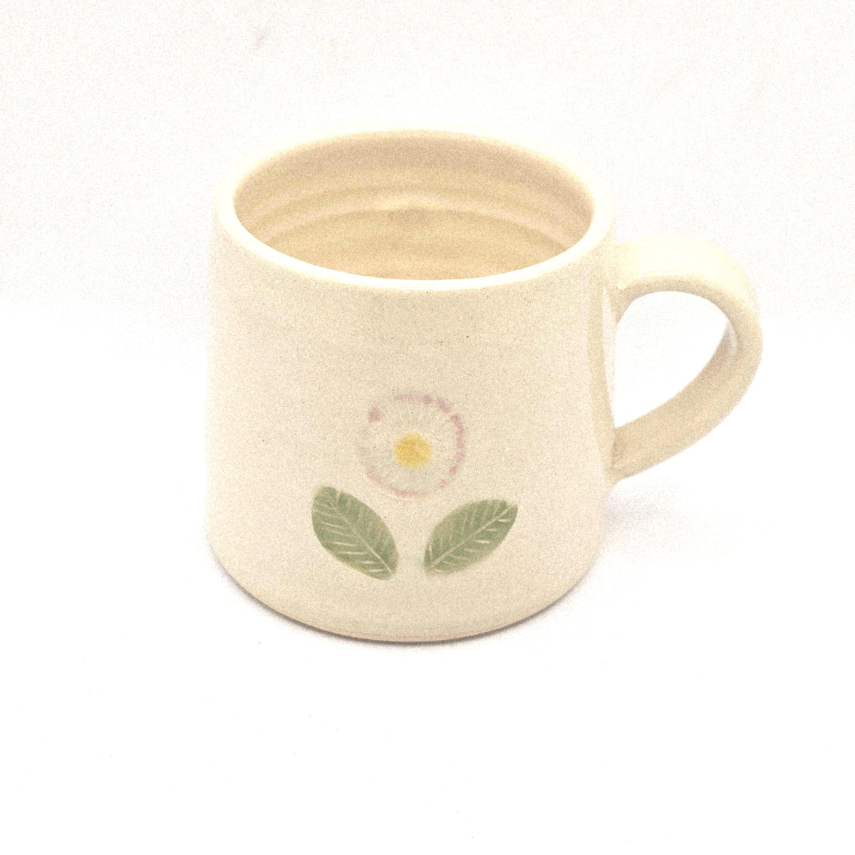 Handmade Ceramic Cream Hand Painted Daisy 8oz Tea / Coffee Mug.  Stoneware Pottery.