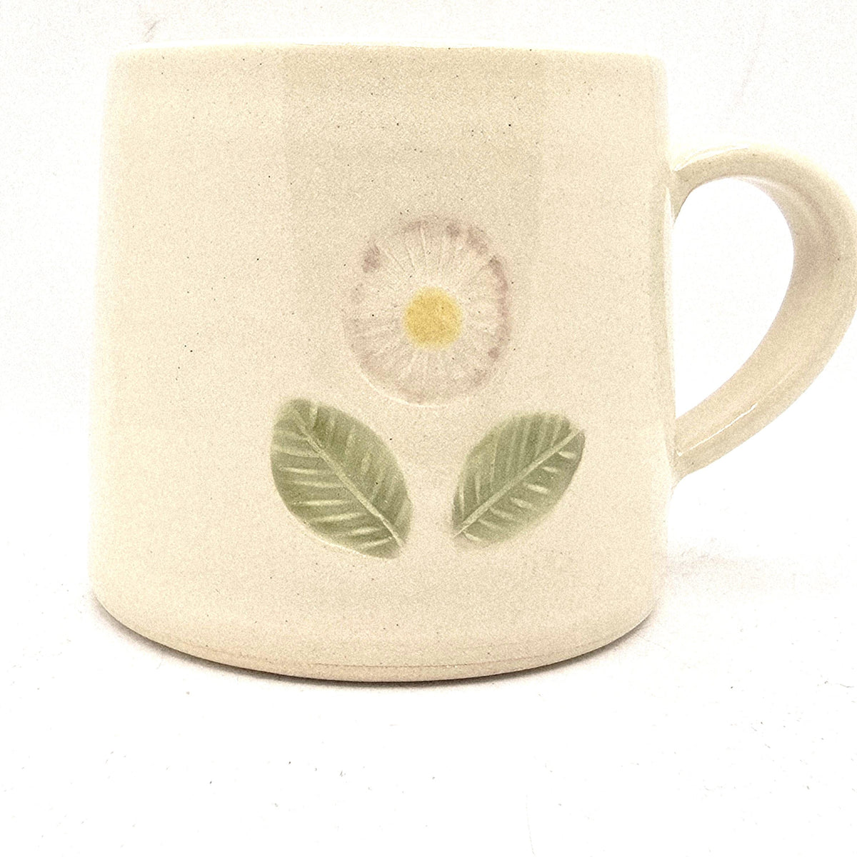 Handmade Ceramic Cream Hand Painted Daisy 8oz Tea / Coffee Mug.  Stoneware Pottery.