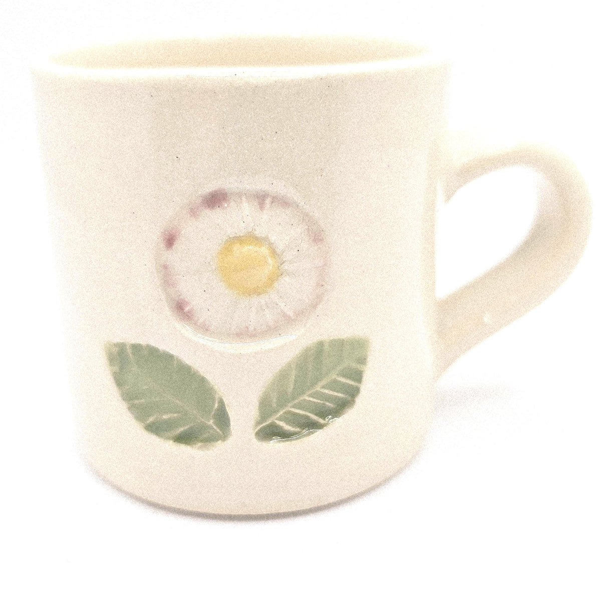 Handmade Ceramic Cream Hand Painted Daisy 4oz Tall Double Espresso Mug.  Stoneware Pottery