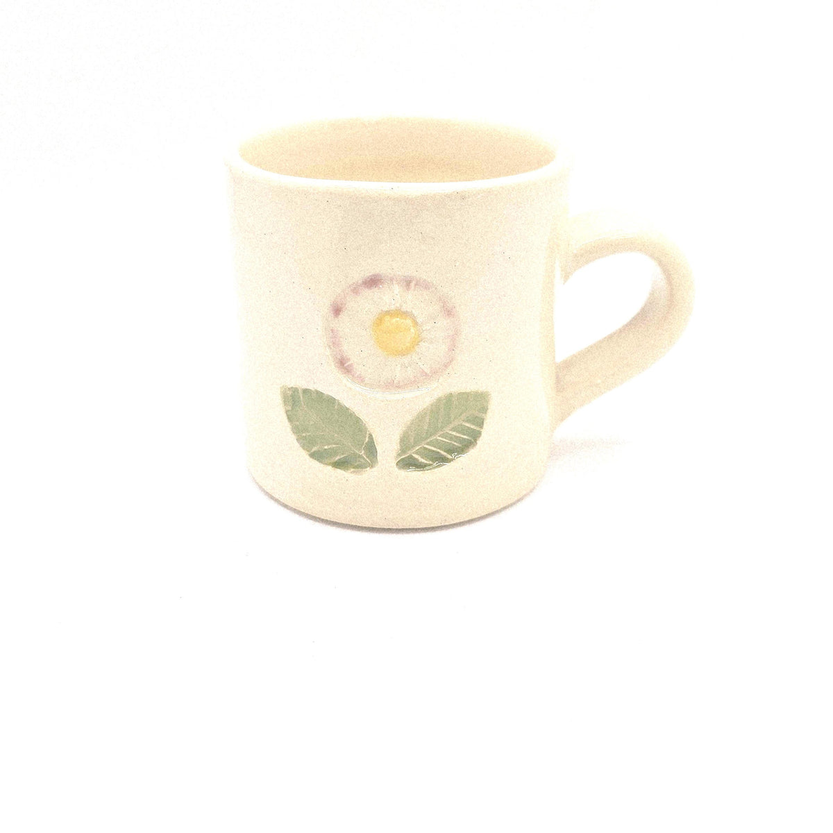 Handmade Ceramic Cream Hand Painted Daisy 4oz Tall Double Espresso Mug.  Stoneware Pottery