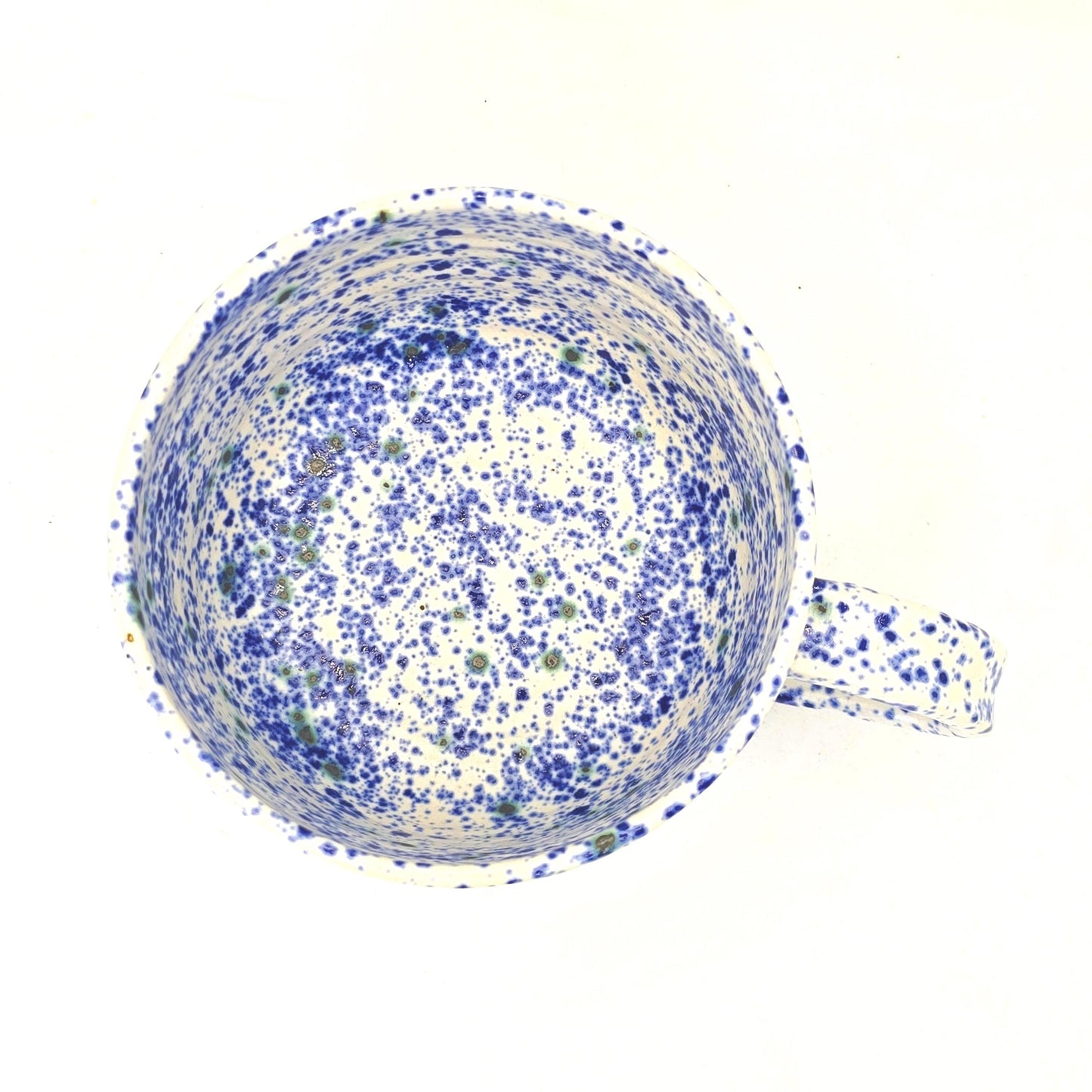 Handmade Ceramic 14oz  Cappuccino Mug, Blue & White Splatter Glaze. Stoneware Pottery.