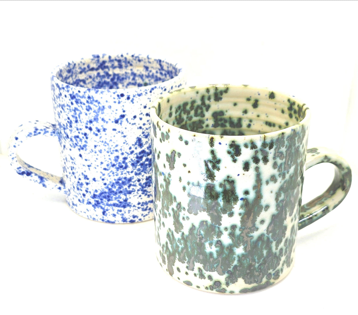 Handmade Ceramic Large 16oz Tea / Coffee Mug. Blue & White Splatter Glaze. Stoneware Pottery.
