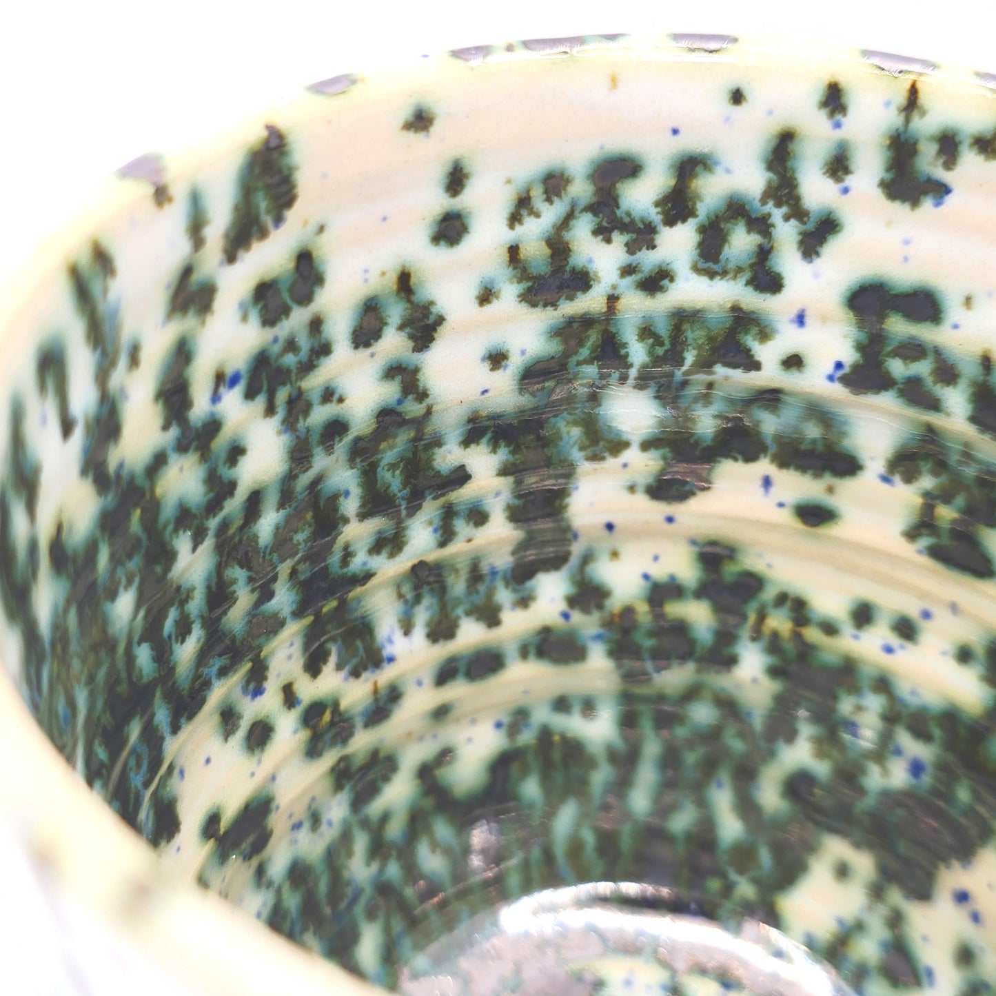 Handmade Ceramic Large 16oz Tea / Coffee Mug. Green & Cream Splatter Glaze. Stoneware Pottery.