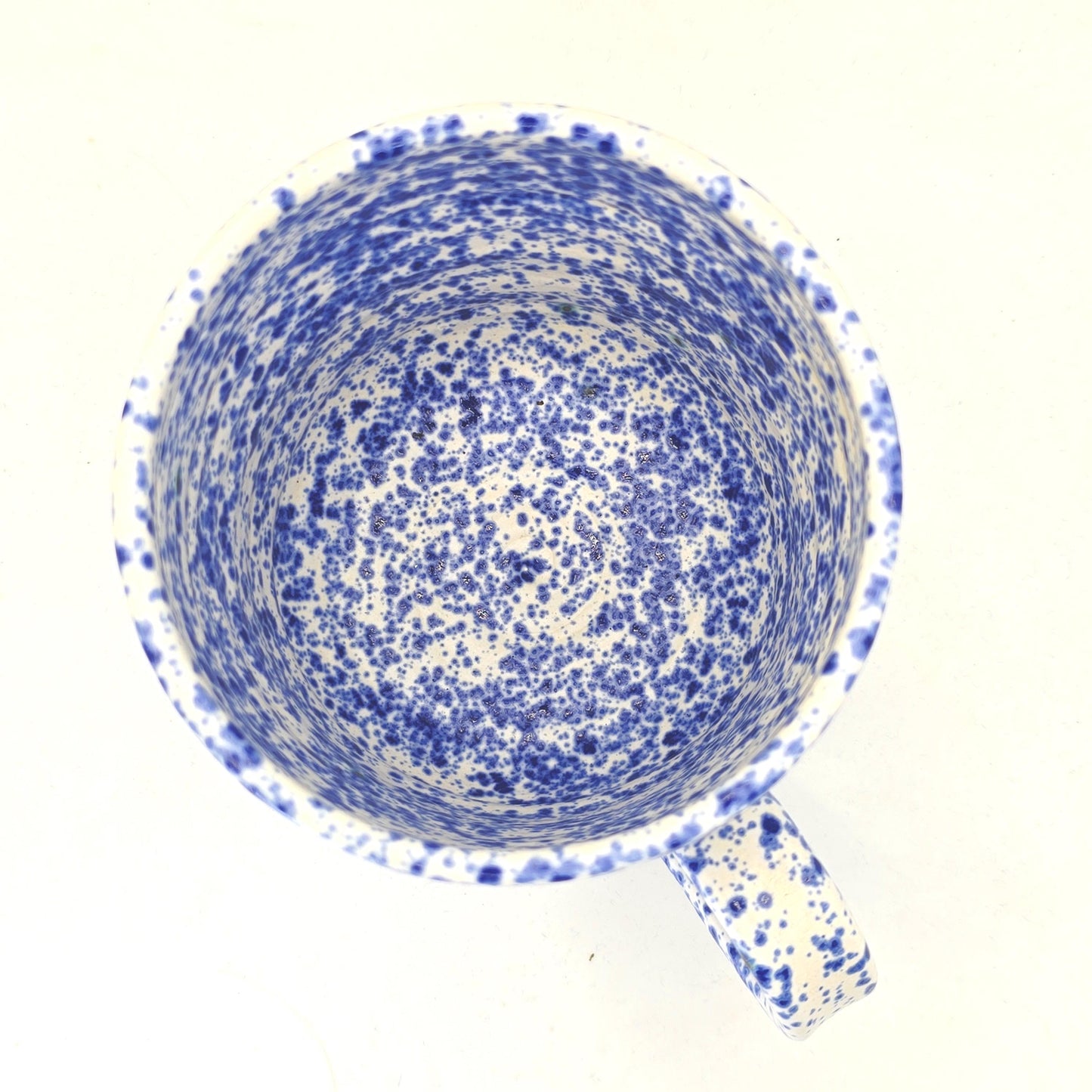Handmade Ceramic Large 16oz Tea / Coffee Mug. Blue & White Splatter Glaze. Stoneware Pottery.