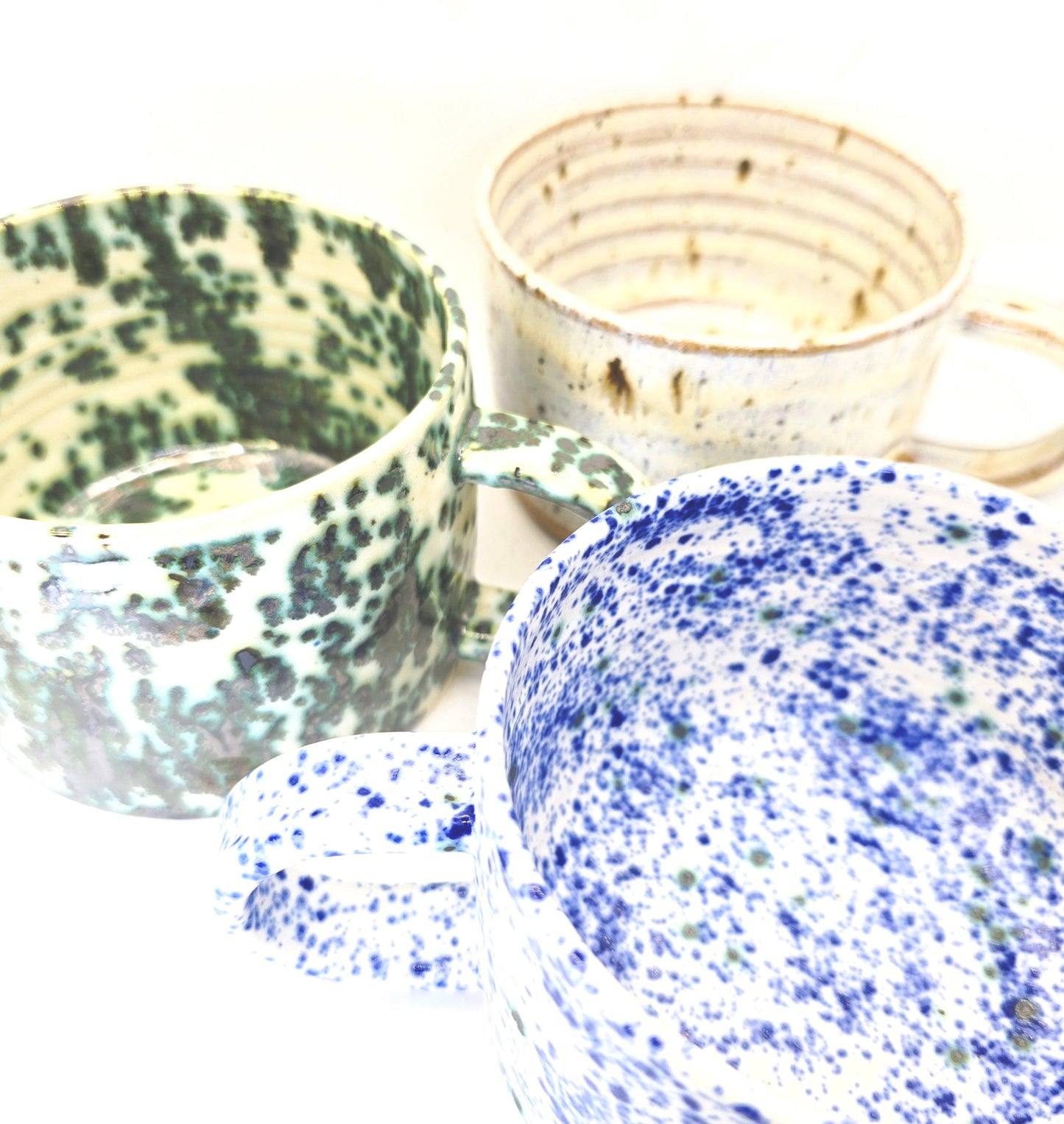 Handmade Ceramic Large 16oz Tea / Coffee Mug. Blue & White Splatter Glaze. Stoneware Pottery.