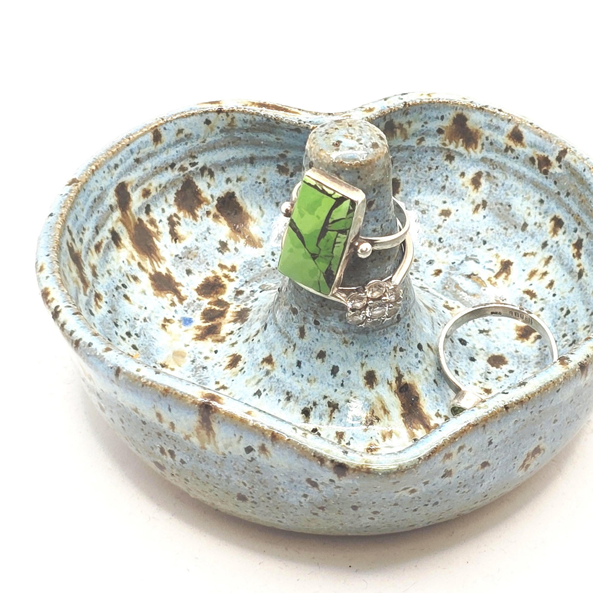 Handmade Ceramic Heart Ring Dish / Jewellery Bowl. Speckled Blue Glaze. Toasty Stoneware Pottery