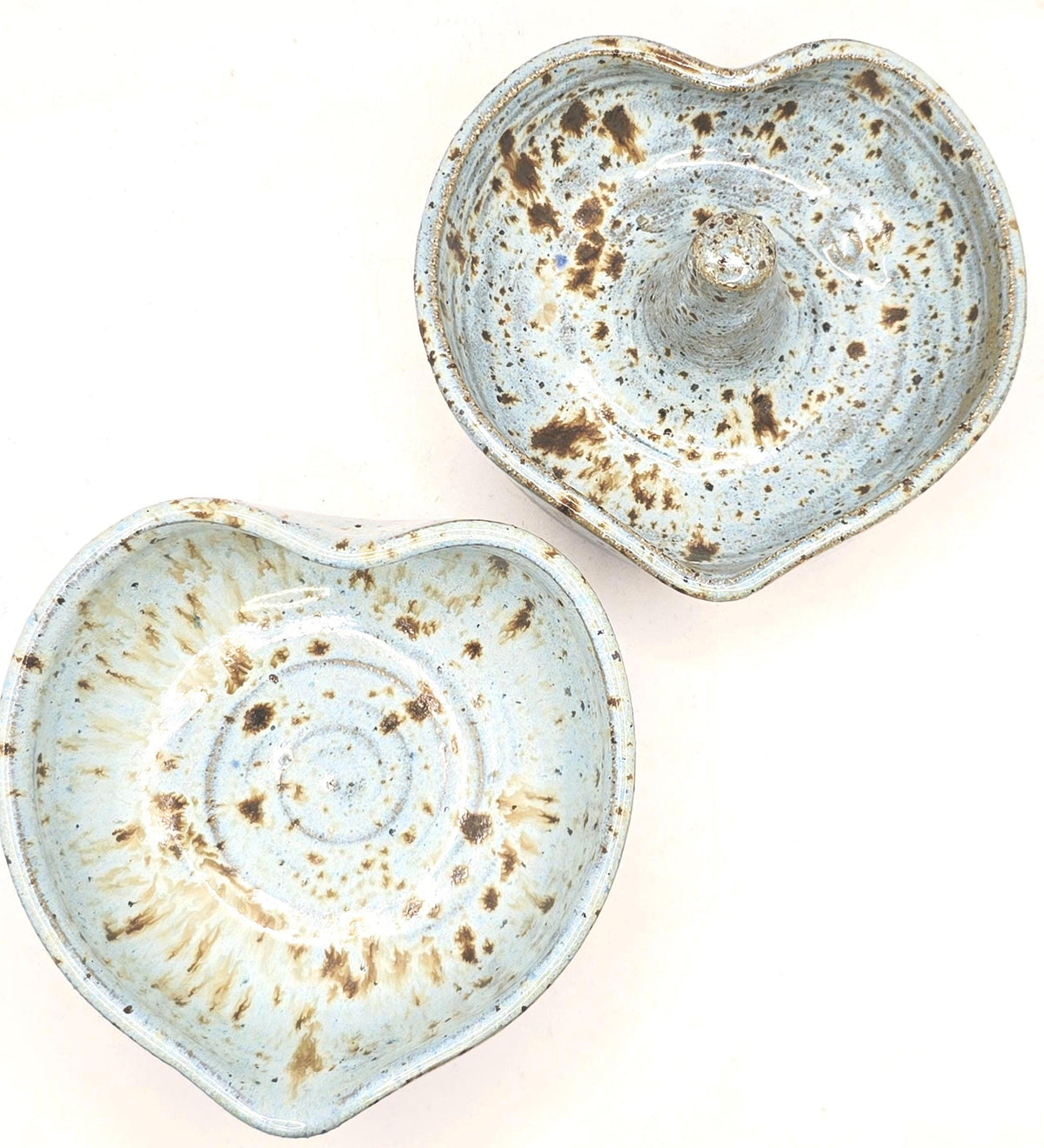 Handmade Ceramic Heart Ring Dish / Jewellery Bowl. Speckled Blue Glaze. Toasty Stoneware Pottery