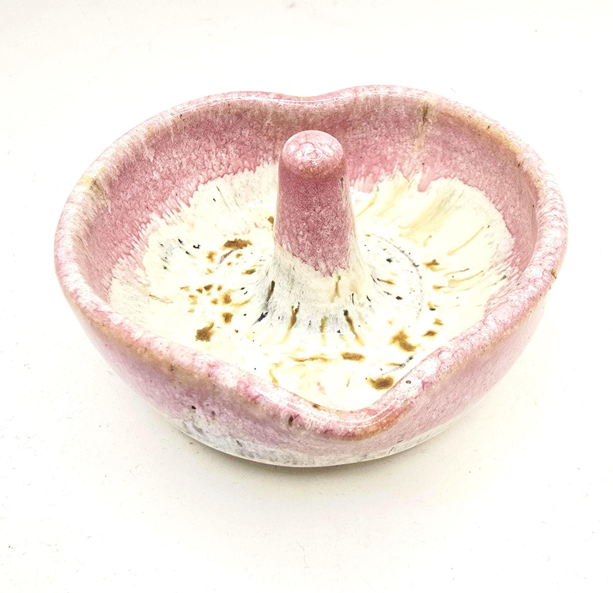 Handmade Ceramic Heart Ring Dish / Trinket Dish. Speckled Cream & Pink Glaze. Toasty Stoneware Pottery